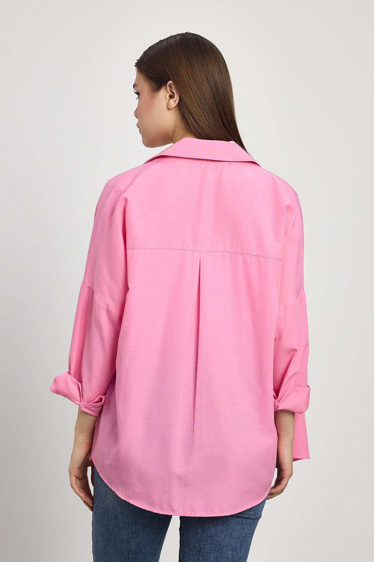 Pembe Relaxed Fit Rahat Kesim Basic Gömlek - 6621A - 5