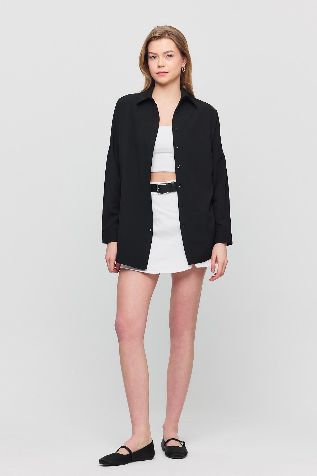 Siyah Relaxed Fit Rahat Kesim Basic Gömlek - 6621A - 3