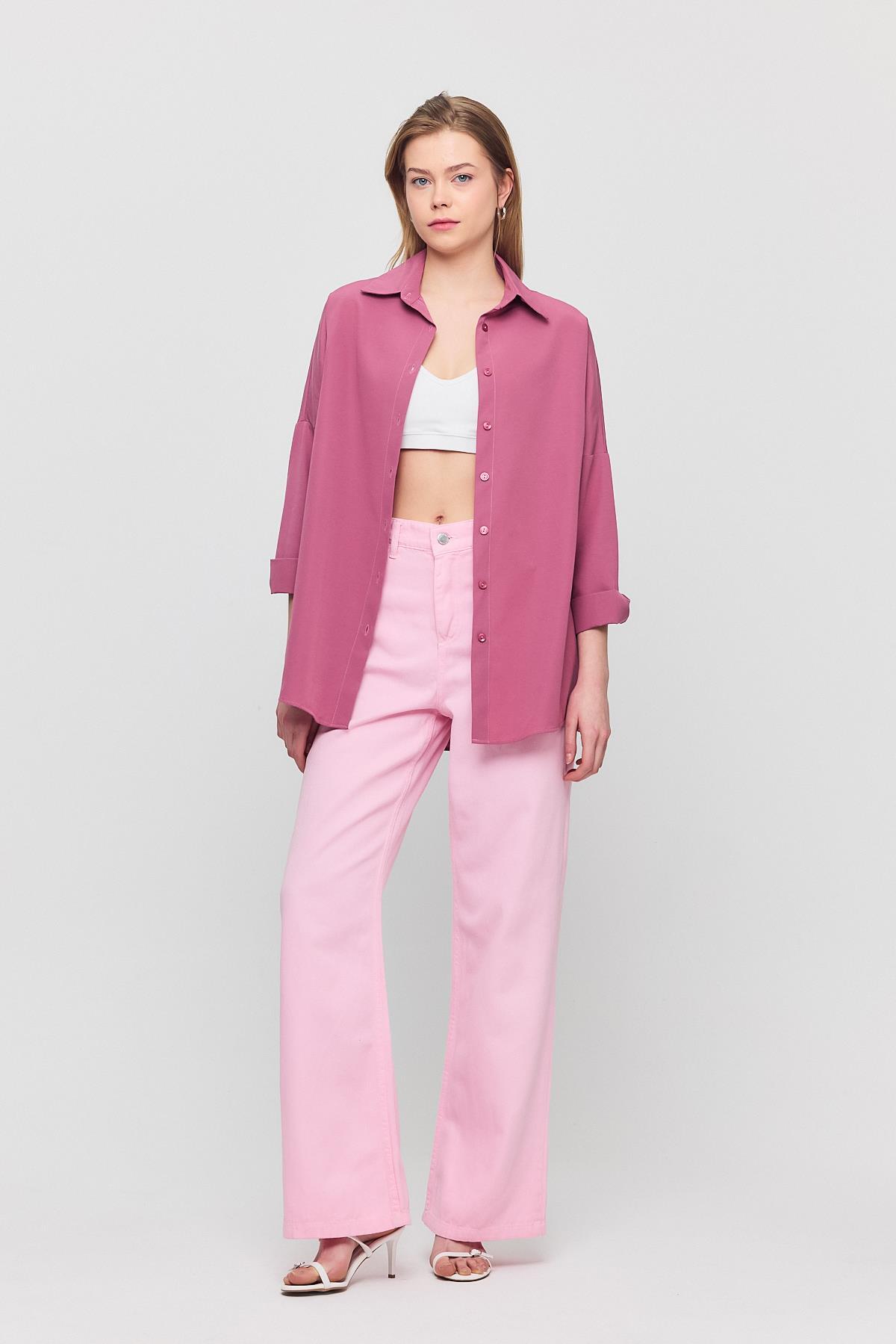 Violet Relaxed Fit Rahat Kesim Basic Gömlek - 6621A - 3