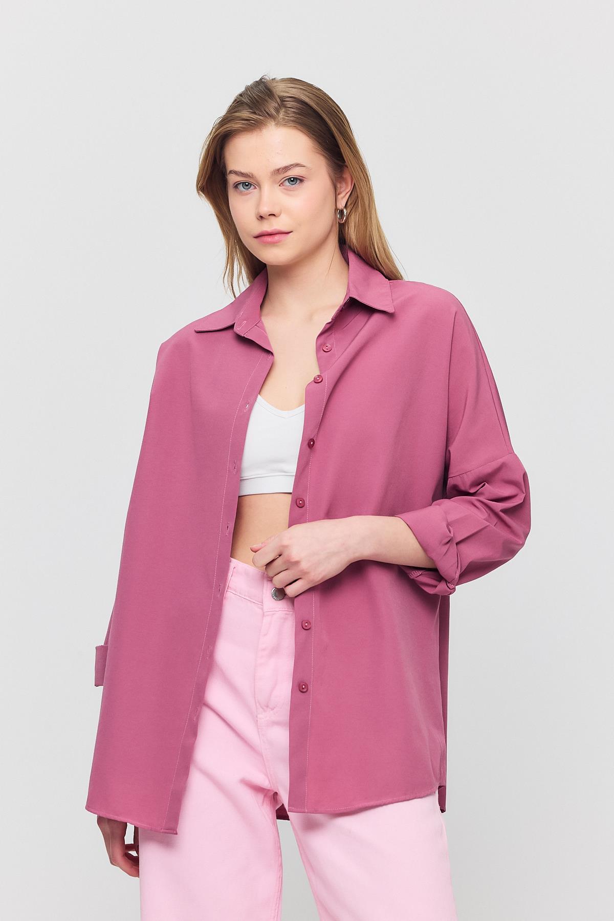 Violet Relaxed Fit Rahat Kesim Basic Gömlek - 6621A - 8