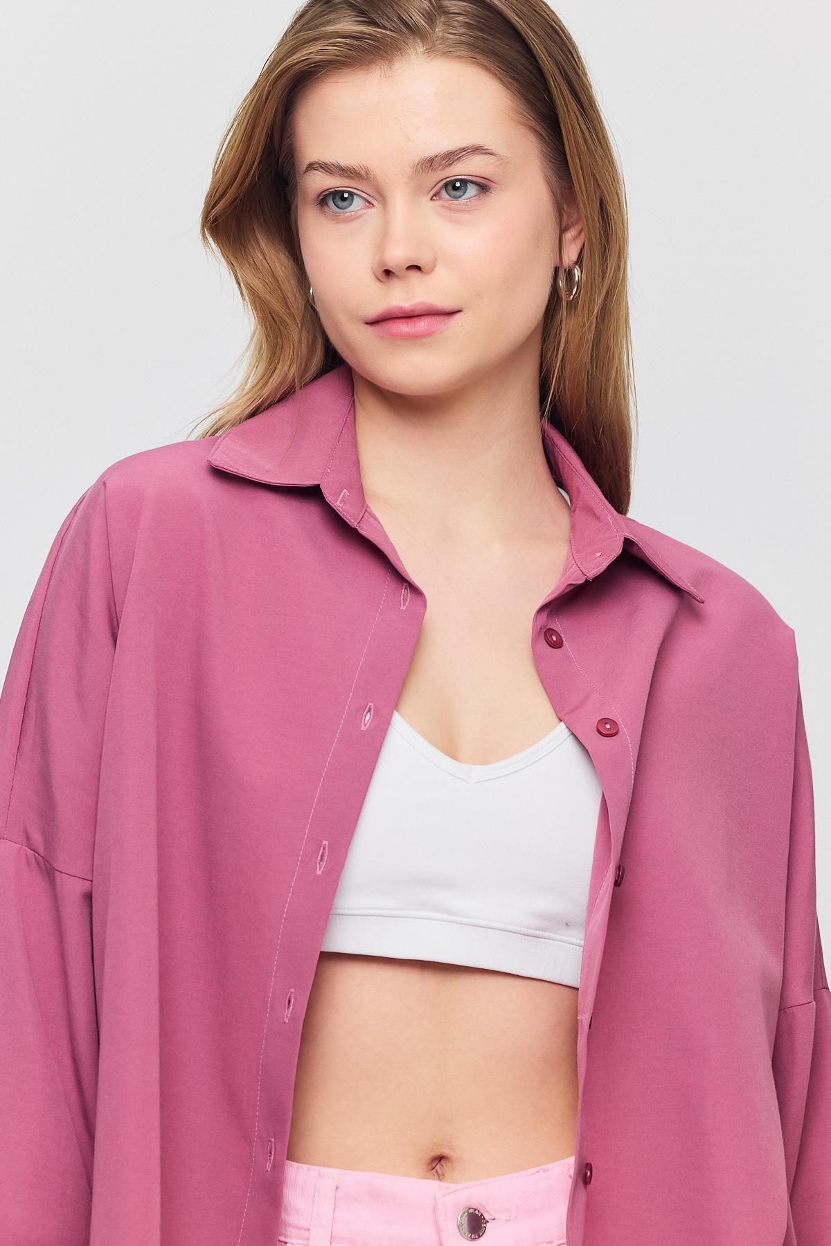 Violet Relaxed Fit Rahat Kesim Basic Gömlek - 6621A - 4