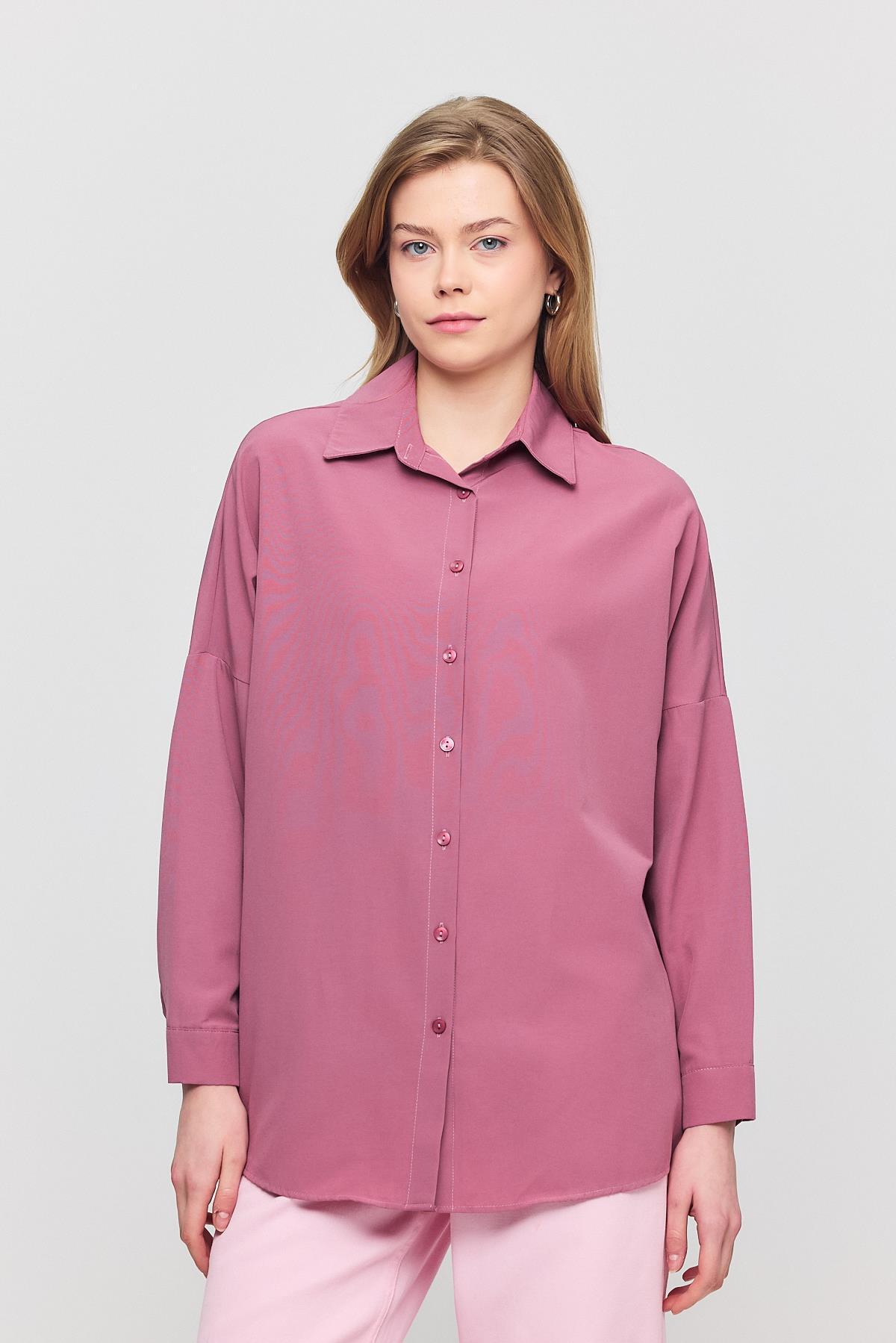 Violet Relaxed Fit Rahat Kesim Basic Gömlek - 6621A - 6