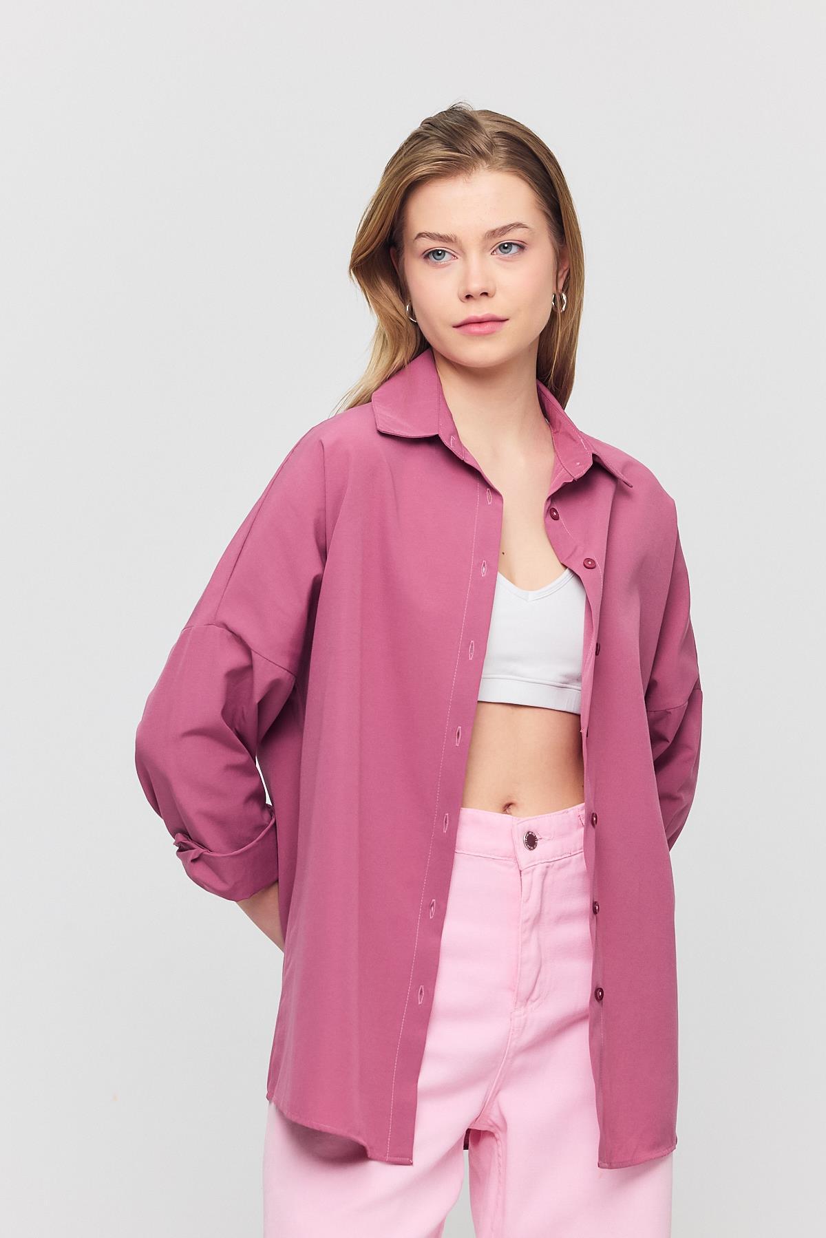 Violet Relaxed Fit Rahat Kesim Basic Gömlek - 6621A - 7