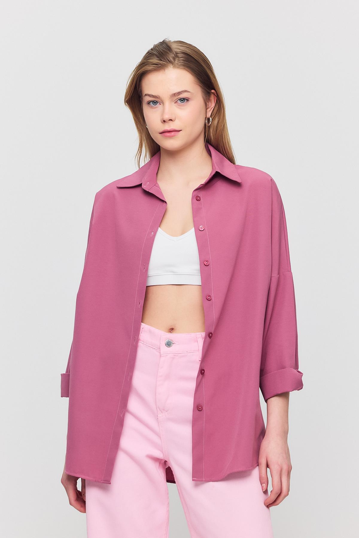Violet Relaxed Fit Rahat Kesim Basic Gömlek - 6621A - 1