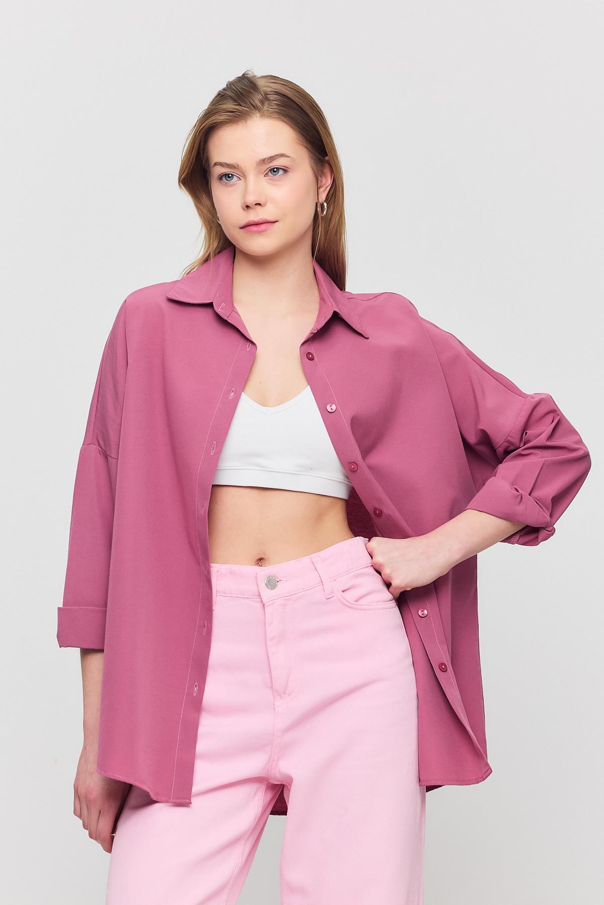 Violet Relaxed Fit Rahat Kesim Basic Gömlek - 6621A - 2