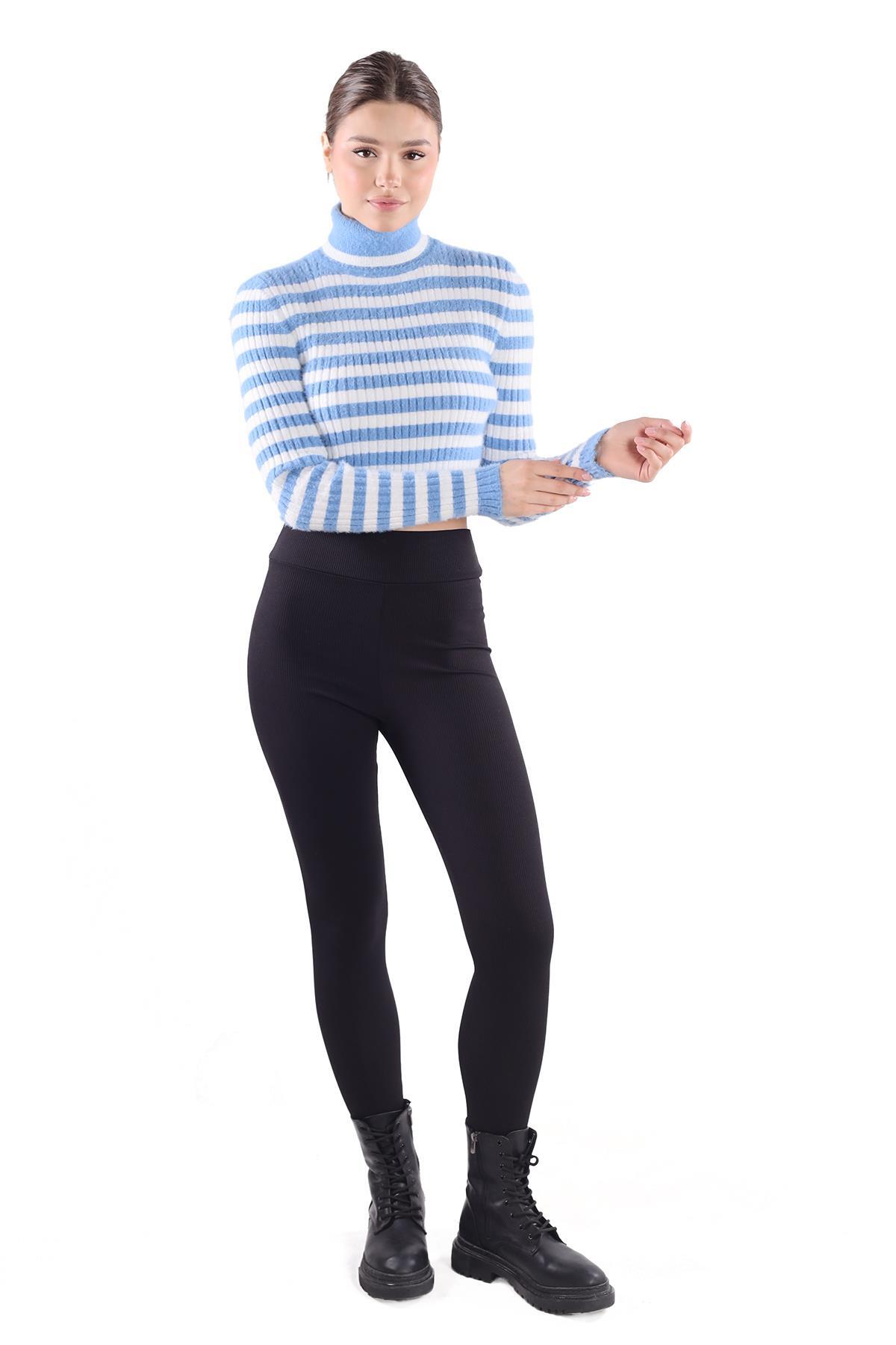 6622 Boğazlı Çizgili Yumoş Kazak Mavi - RAYS