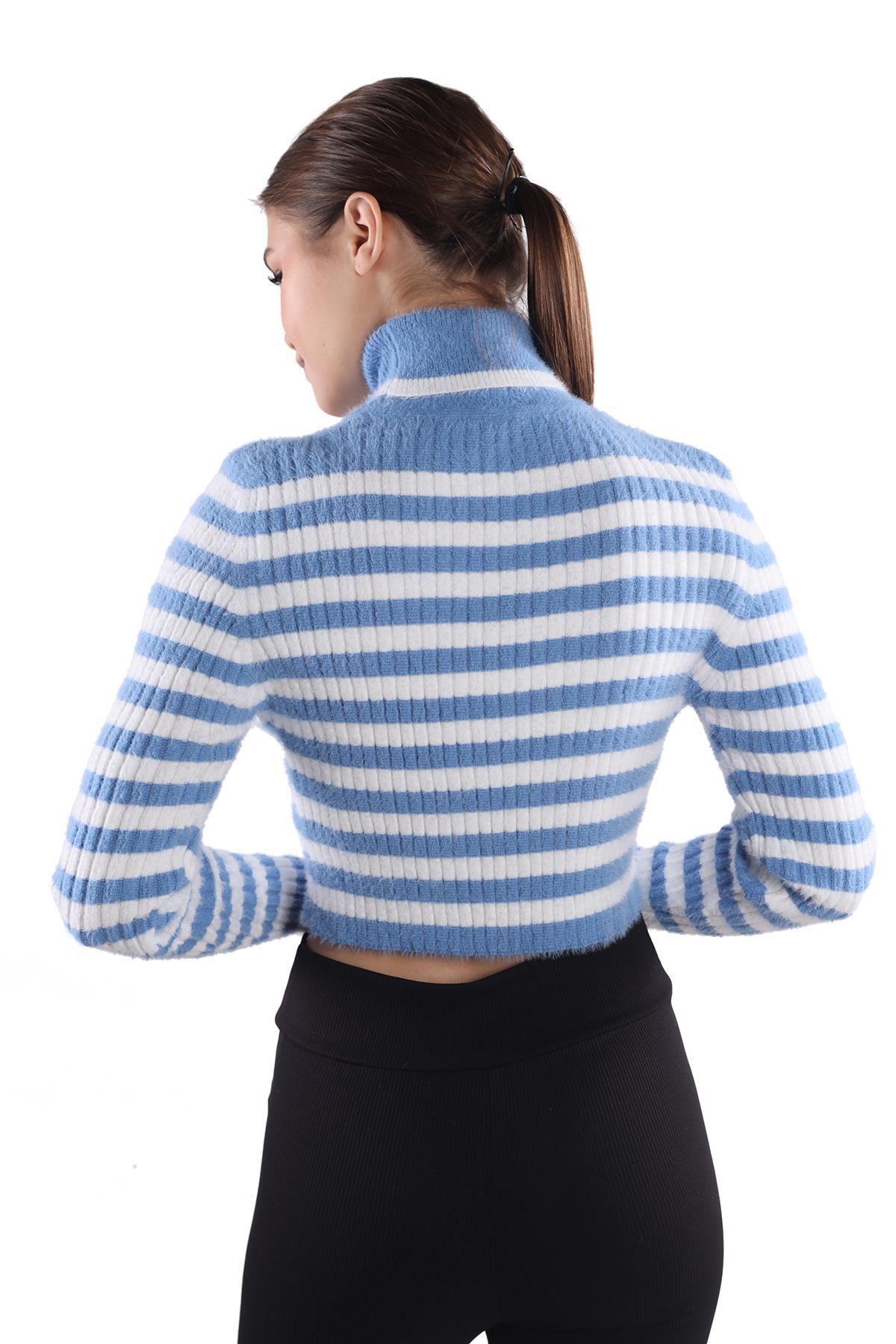 Mavi Boğazlı Çizgili Yumoş Kazak 6622 - 5