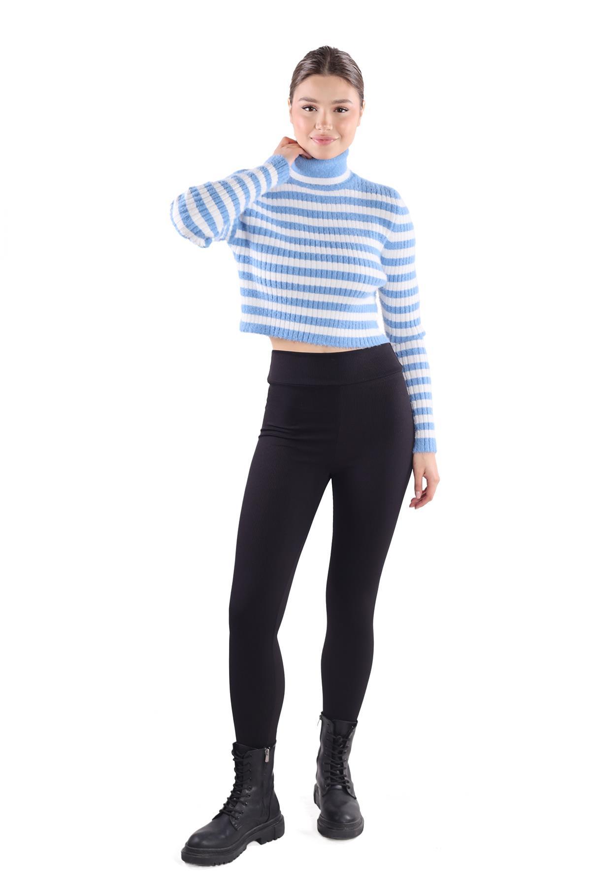 Mavi Boğazlı Çizgili Yumoş Kazak 6622 - 7