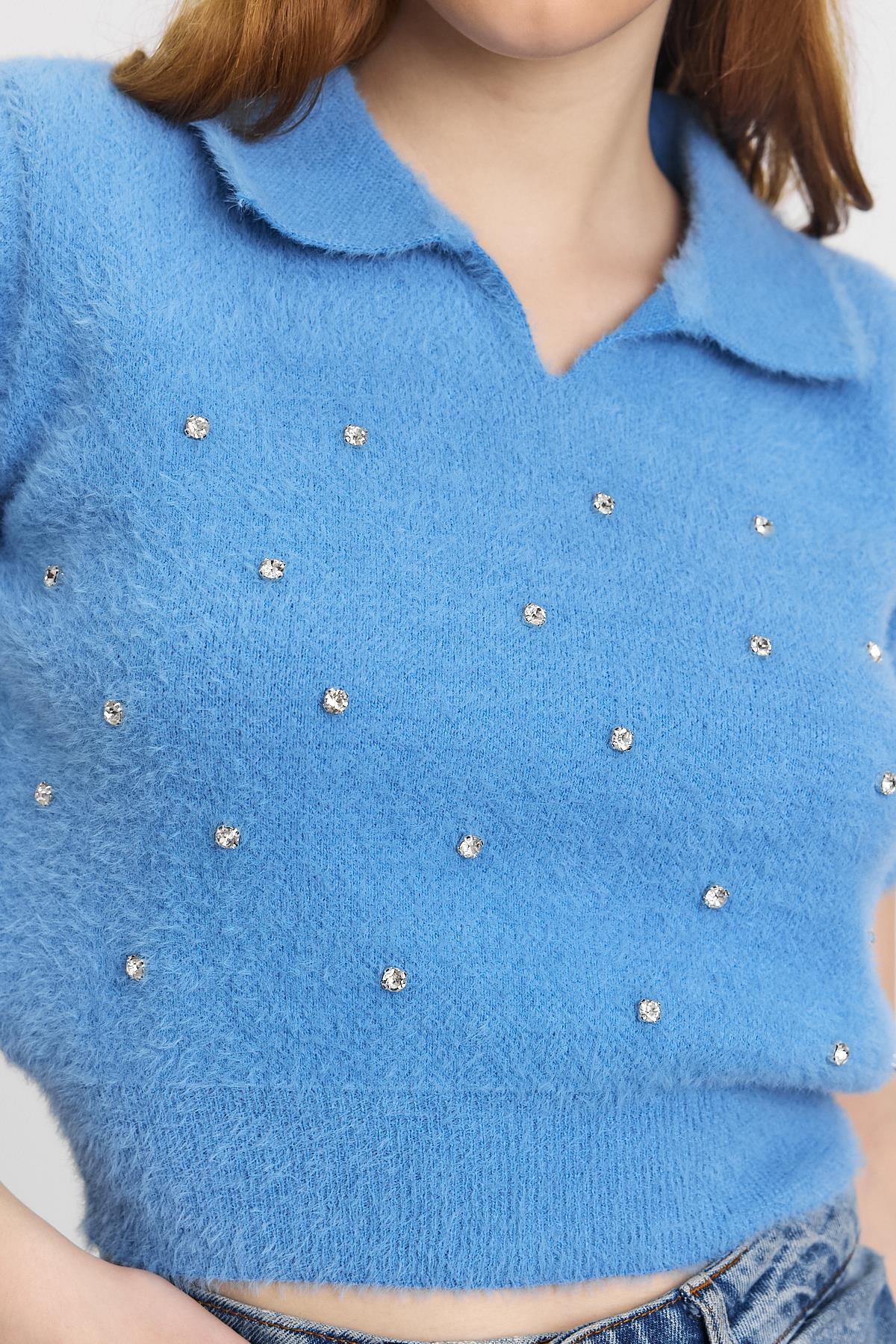 Bebe Mavi İnci Detay Yumoş Kazak 6625 - 4