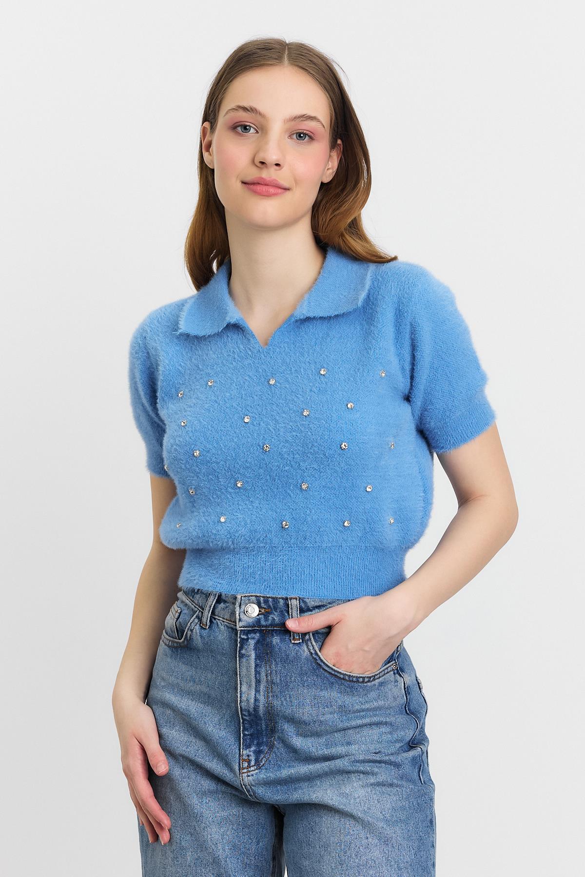 Bebe Mavi İnci Detay Yumoş Kazak 6625 - 7