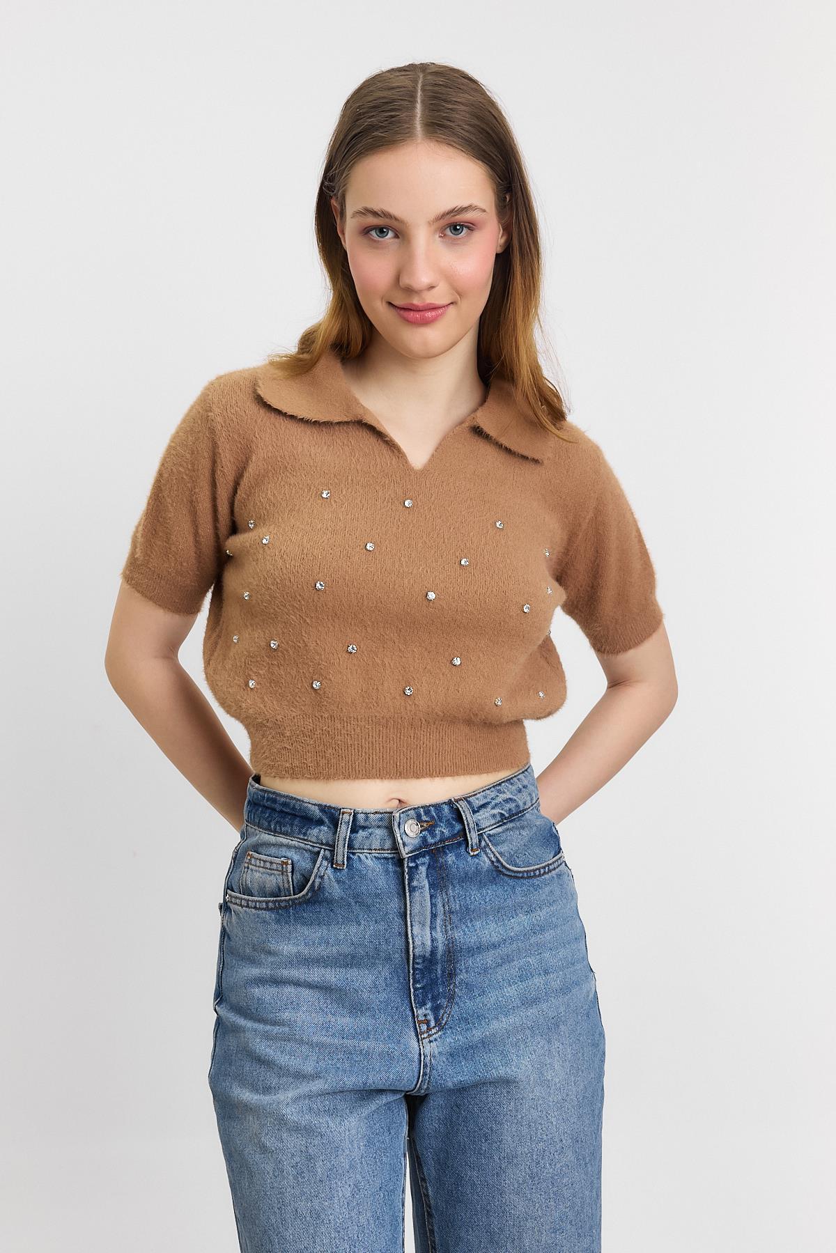 İnci Detay Yumoş Kazak 6625 Camel - 2