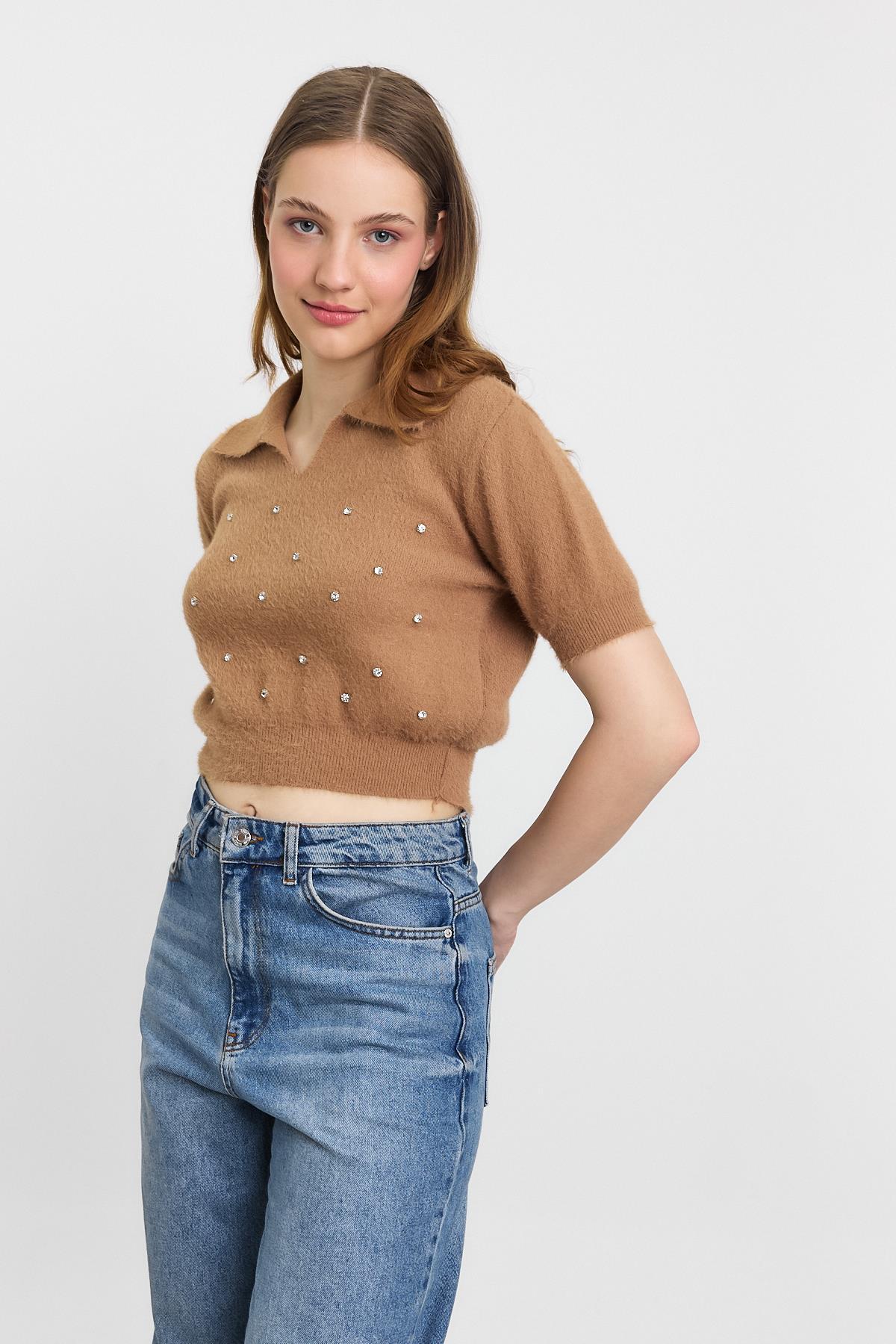 Camel İnci Detay Yumoş Kazak 6625 - 6