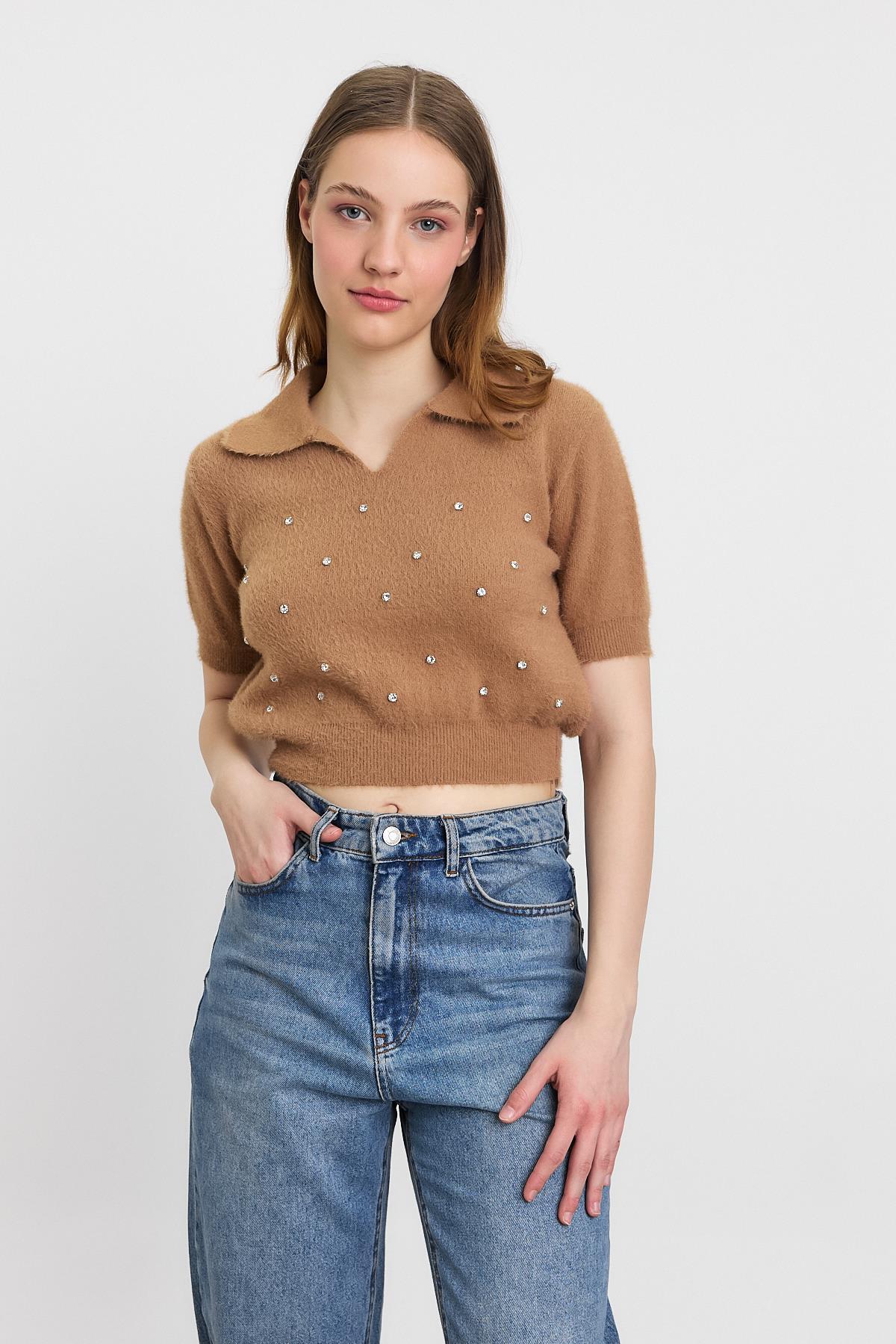 Camel İnci Detay Yumoş Kazak 6625 - 7