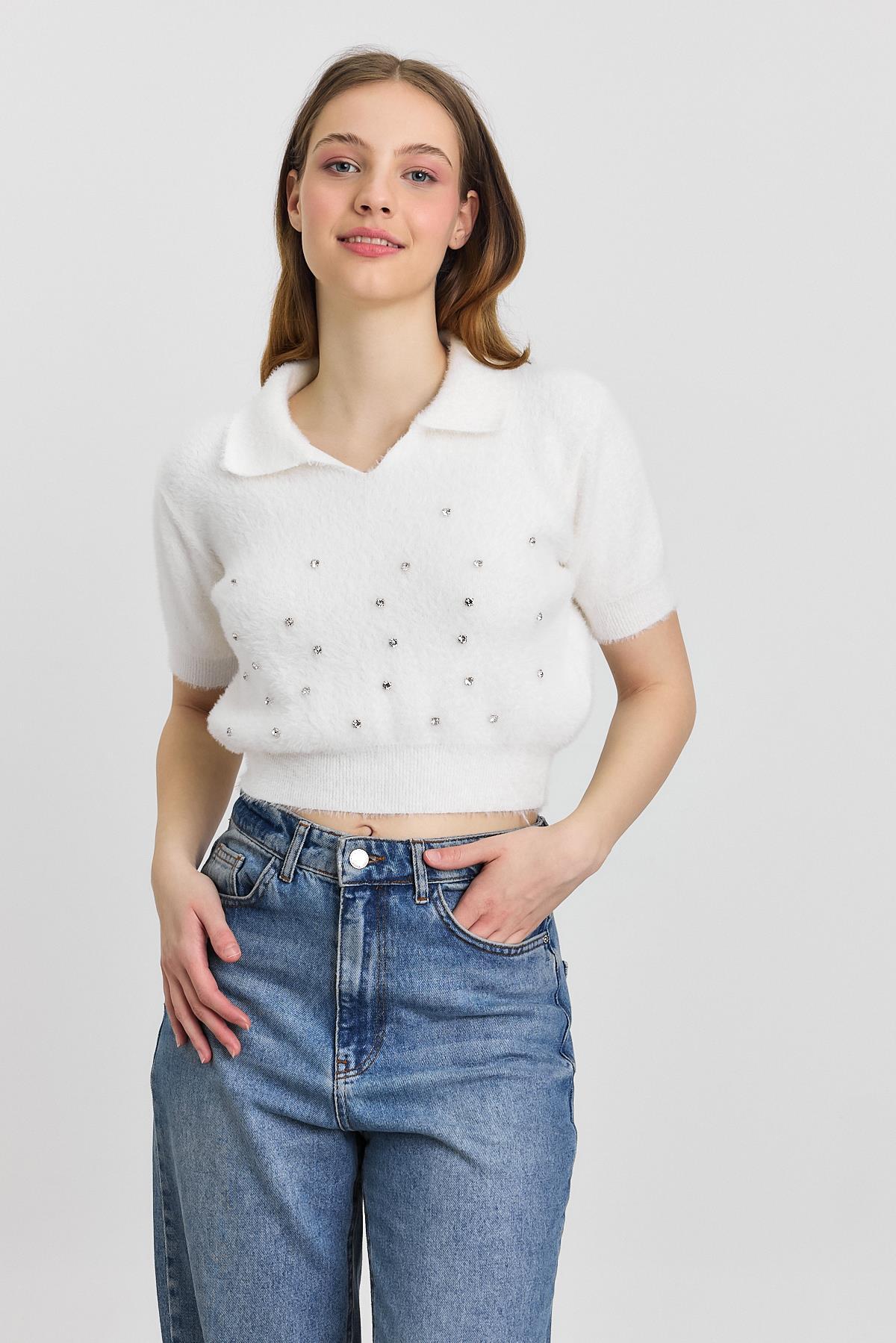 Ekru İnci Detay Yumoş Kazak 6625 