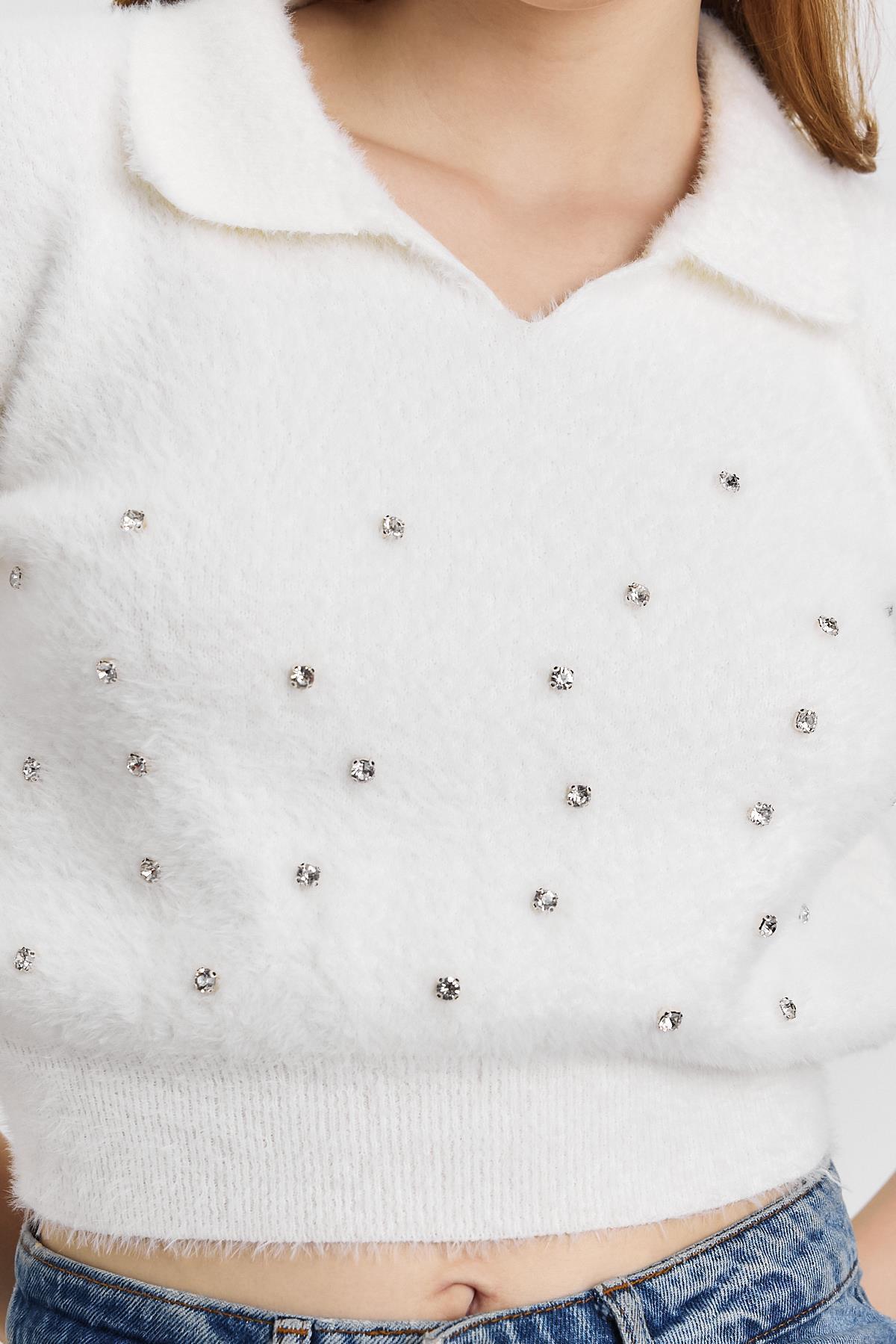 Ekru İnci Detay Yumoş Kazak 6625 - 4