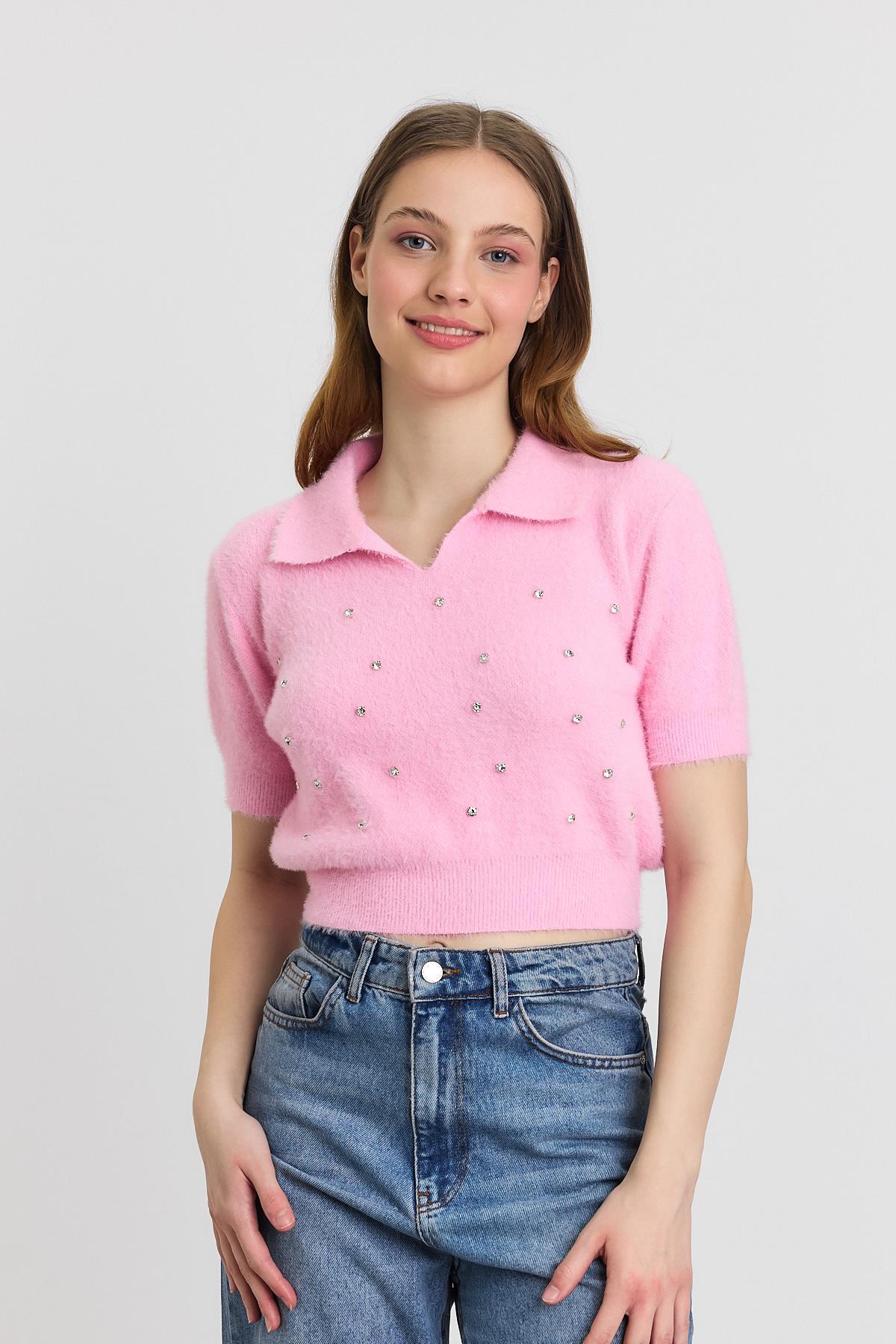 Pembe İnci Detay Yumoş Kazak 6625 - 1