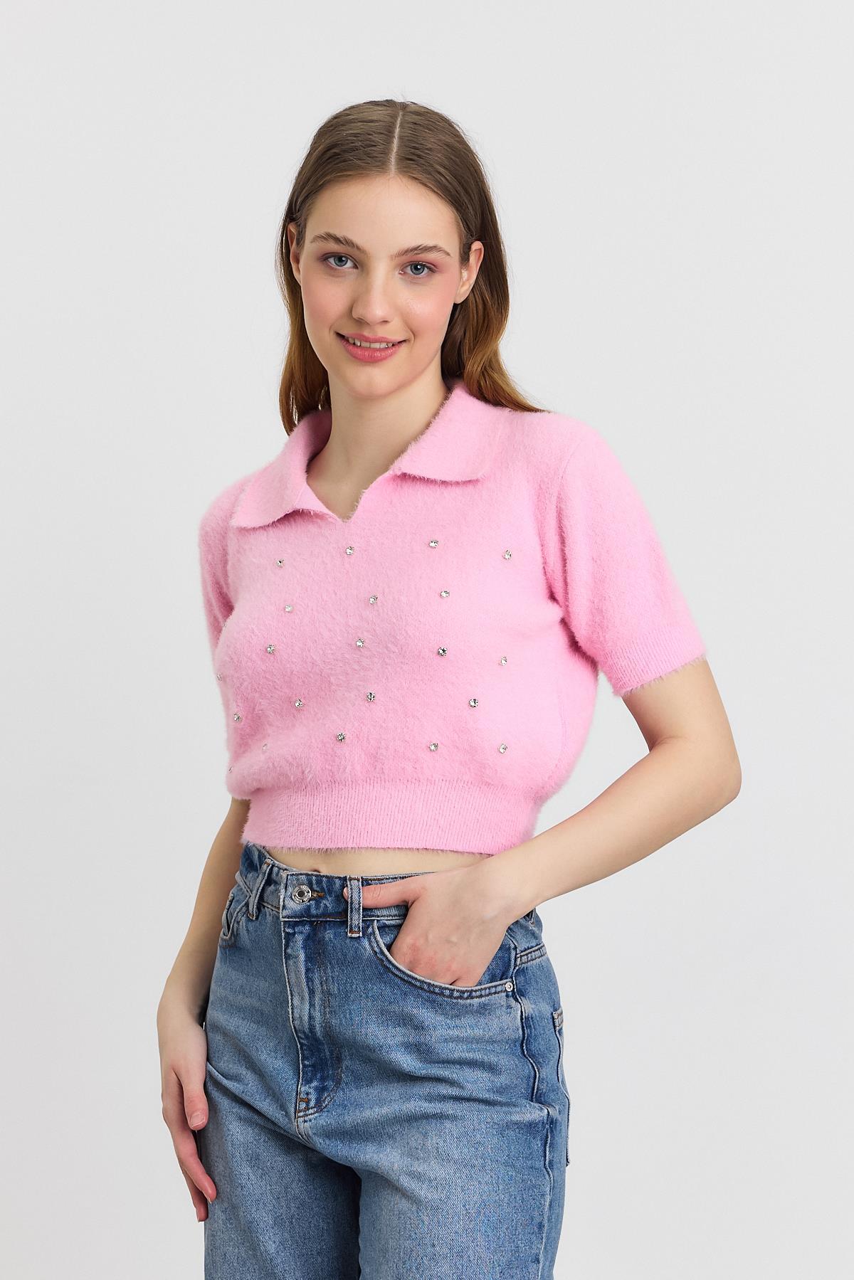 Pembe İnci Detay Yumoş Kazak 6625 - 3