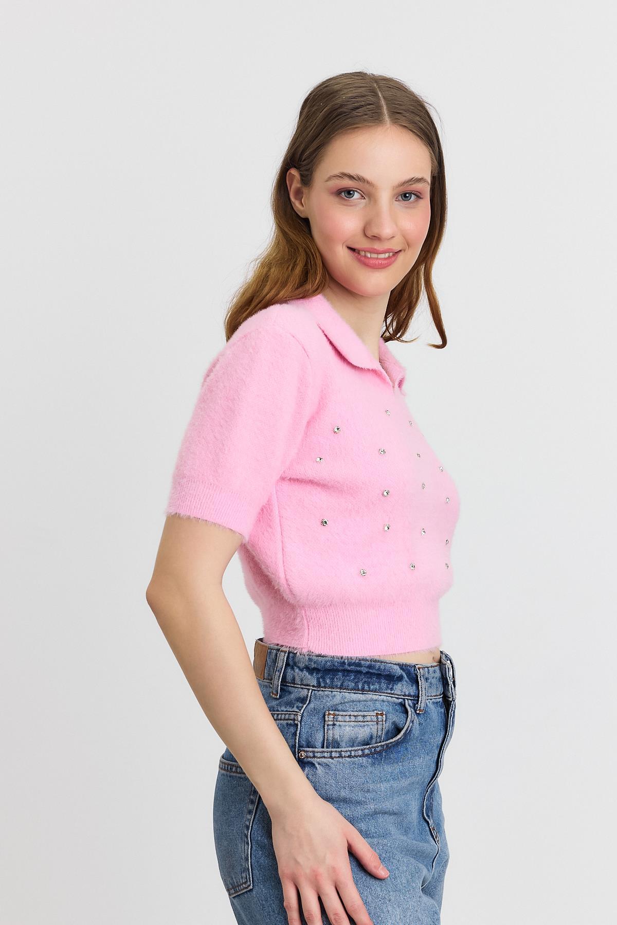 Pembe İnci Detay Yumoş Kazak 6625 - 6