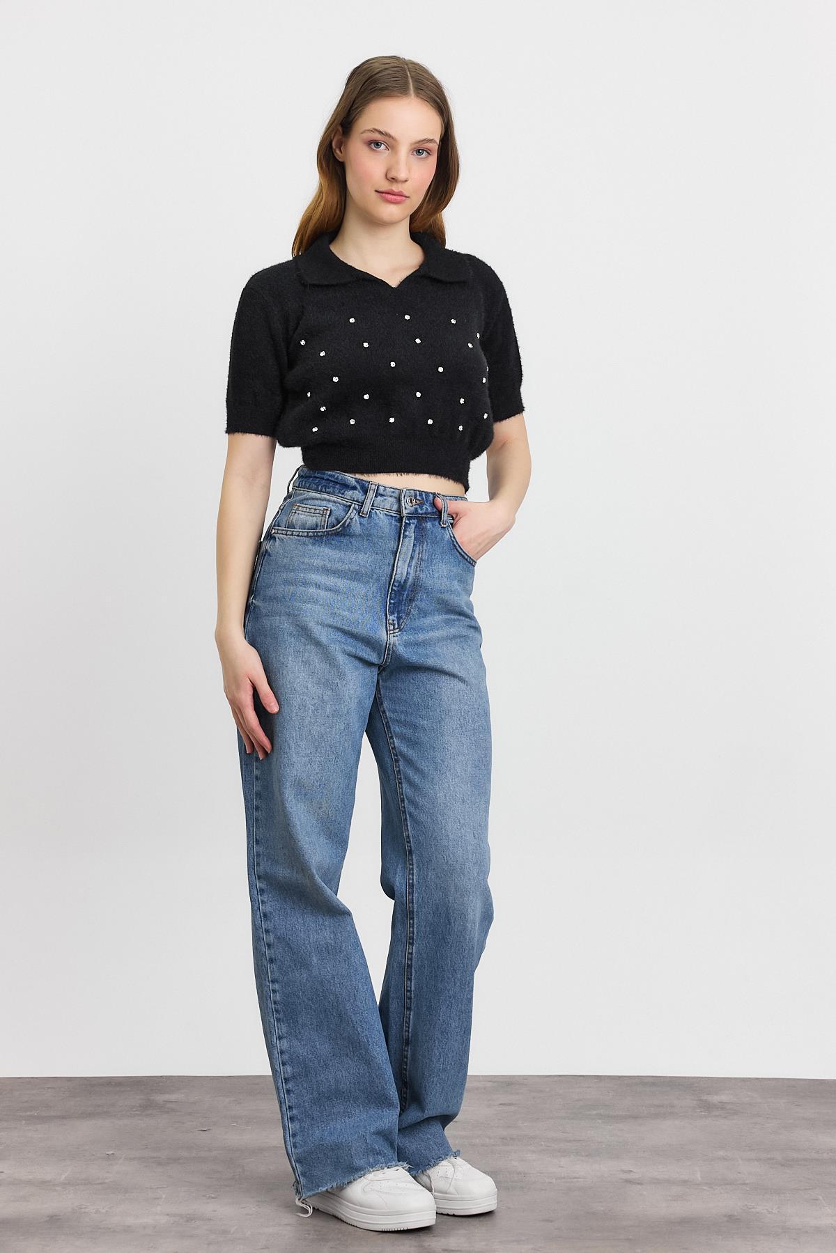 Siyah İnci Detay Yumoş Kazak 6625 - 2