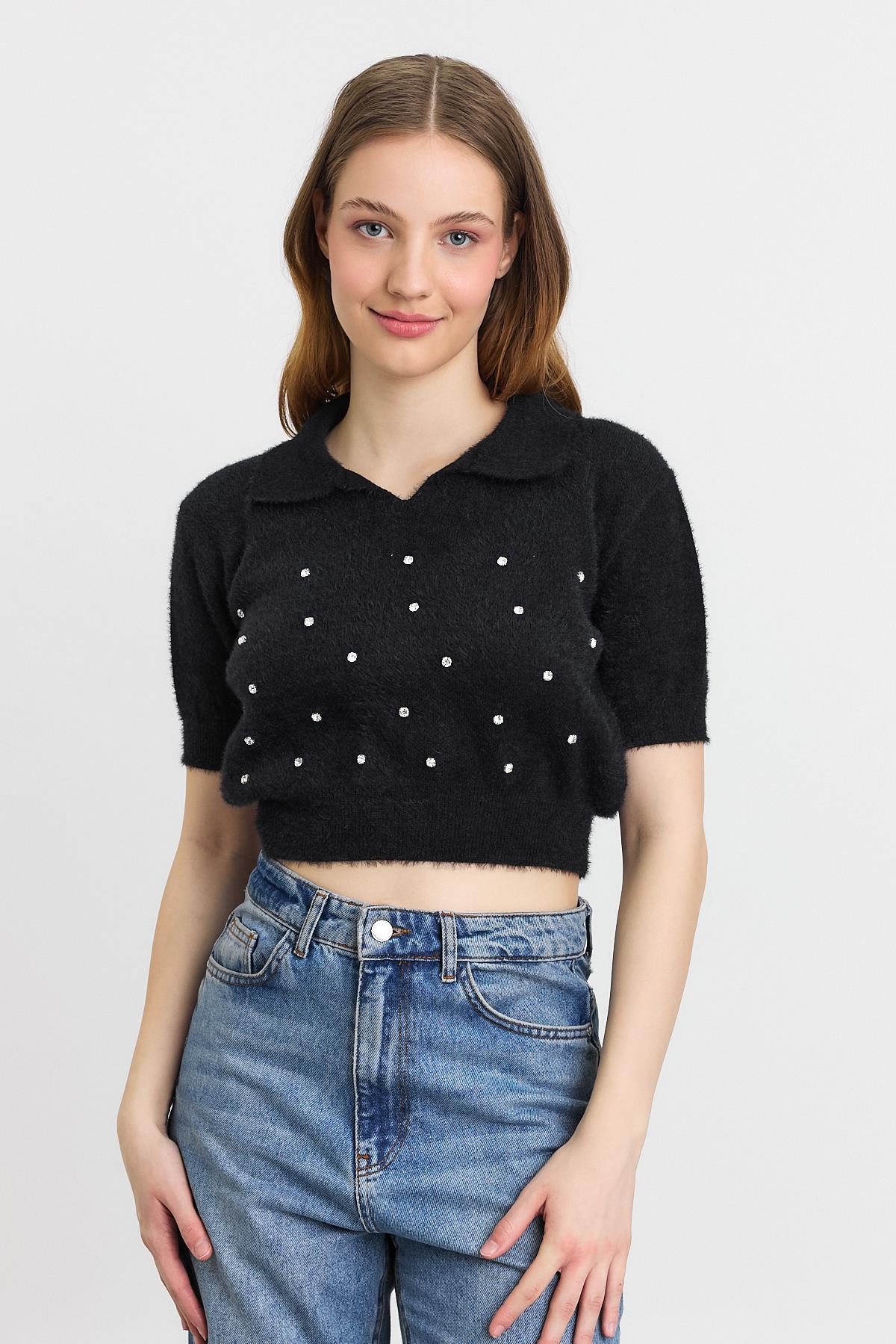 Siyah İnci Detay Yumoş Kazak 6625 - 3