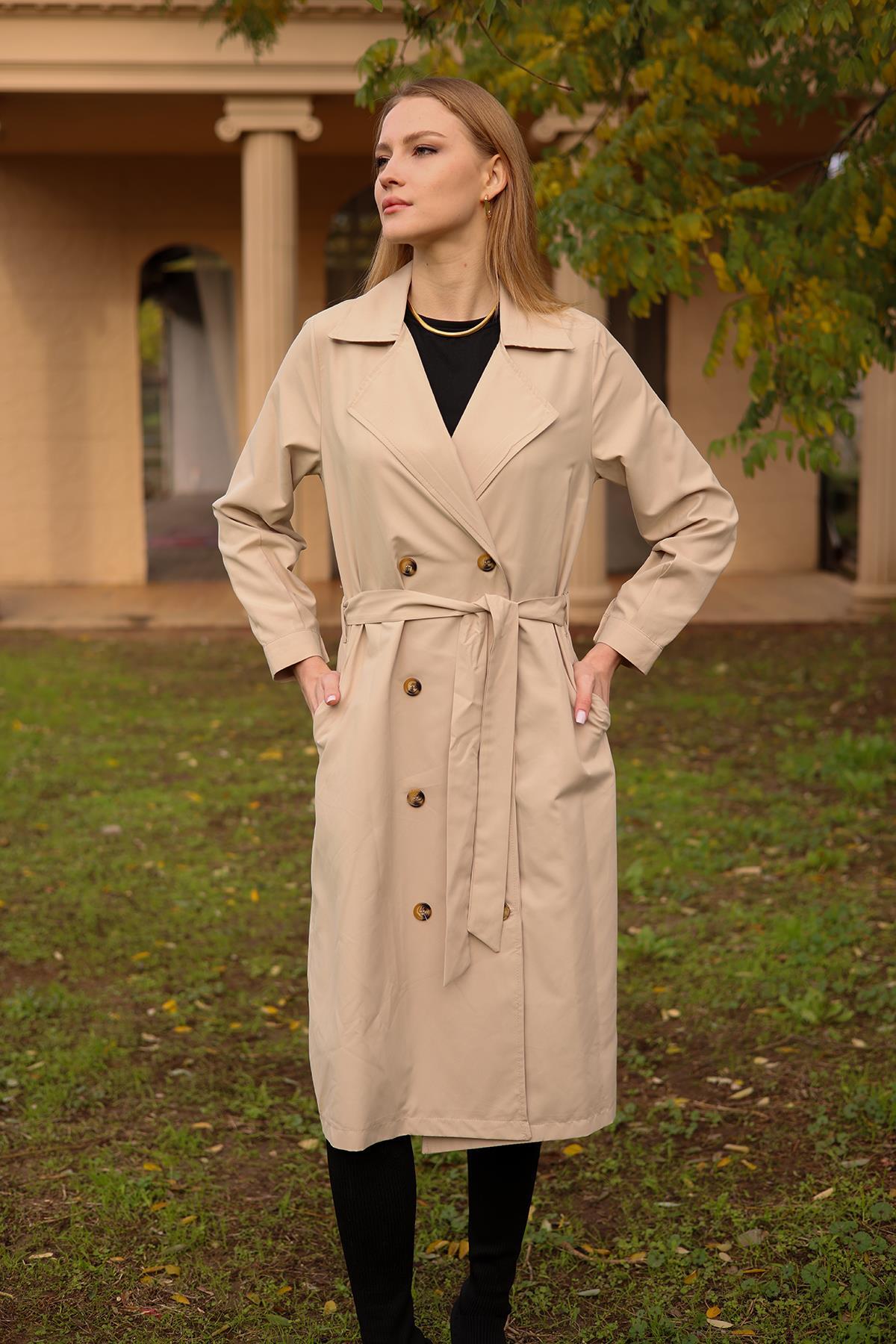 6625A Şal Yaka Trençkot Bej 