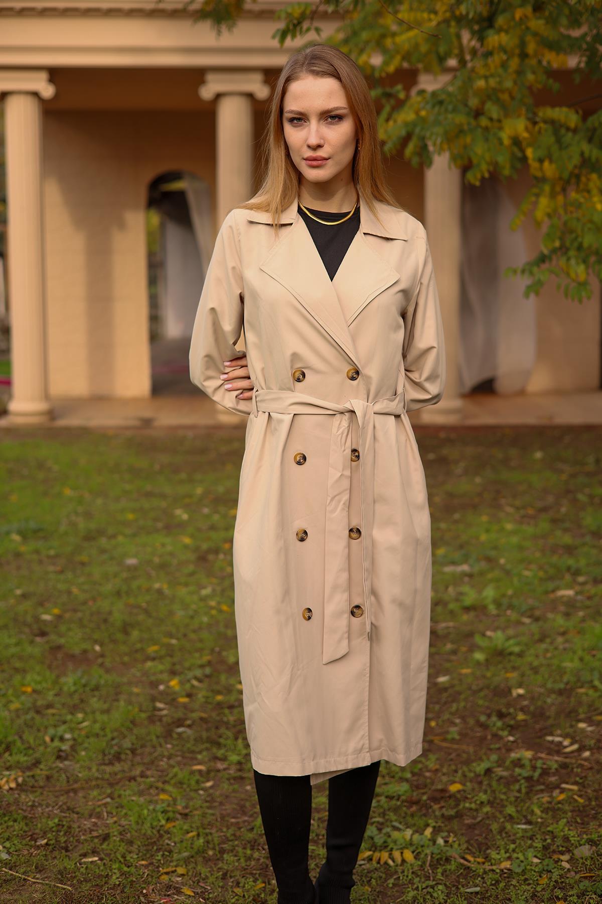 6625A Şal Yaka Trençkot Bej - 2