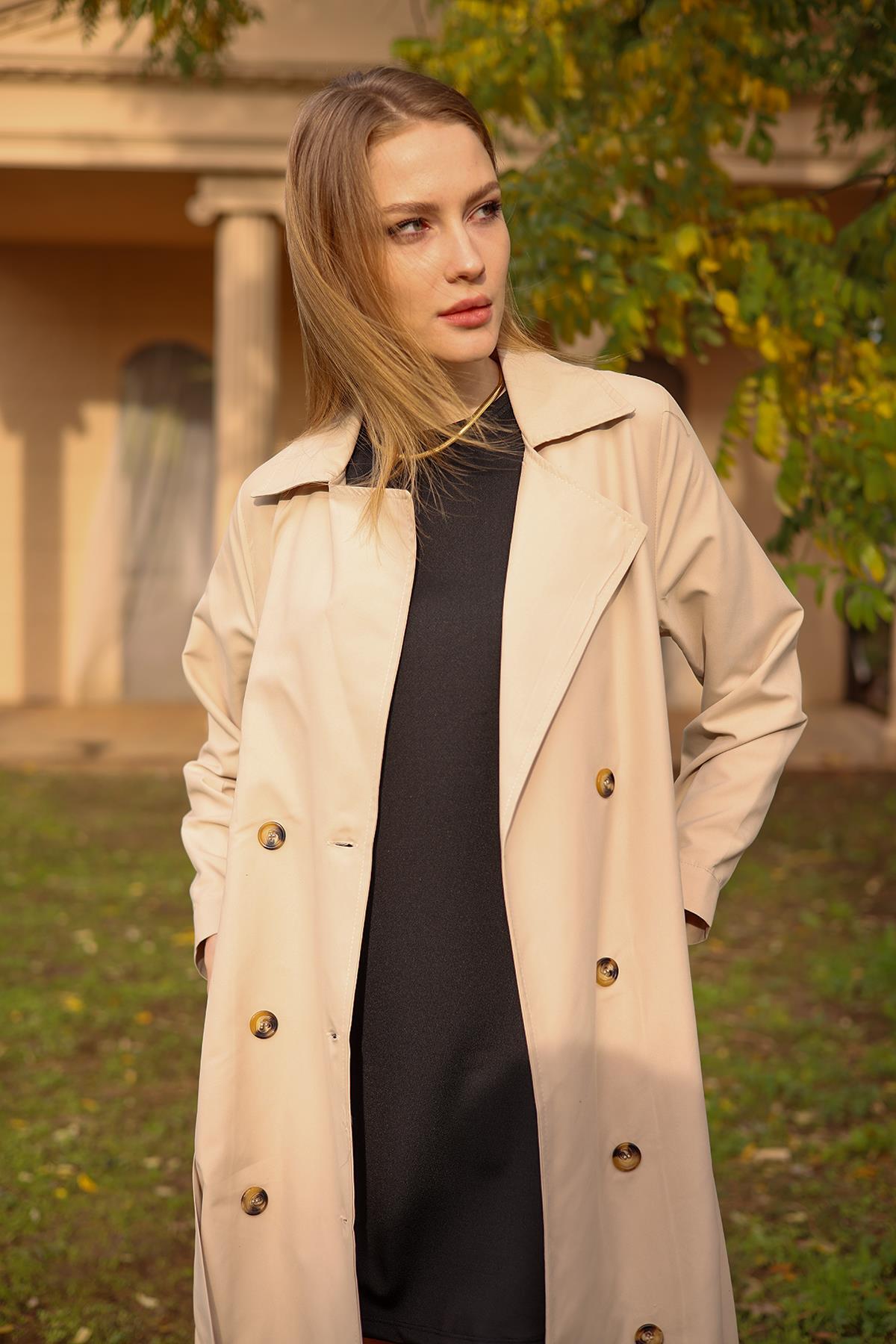 6625A Şal Yaka Trençkot Bej - 7