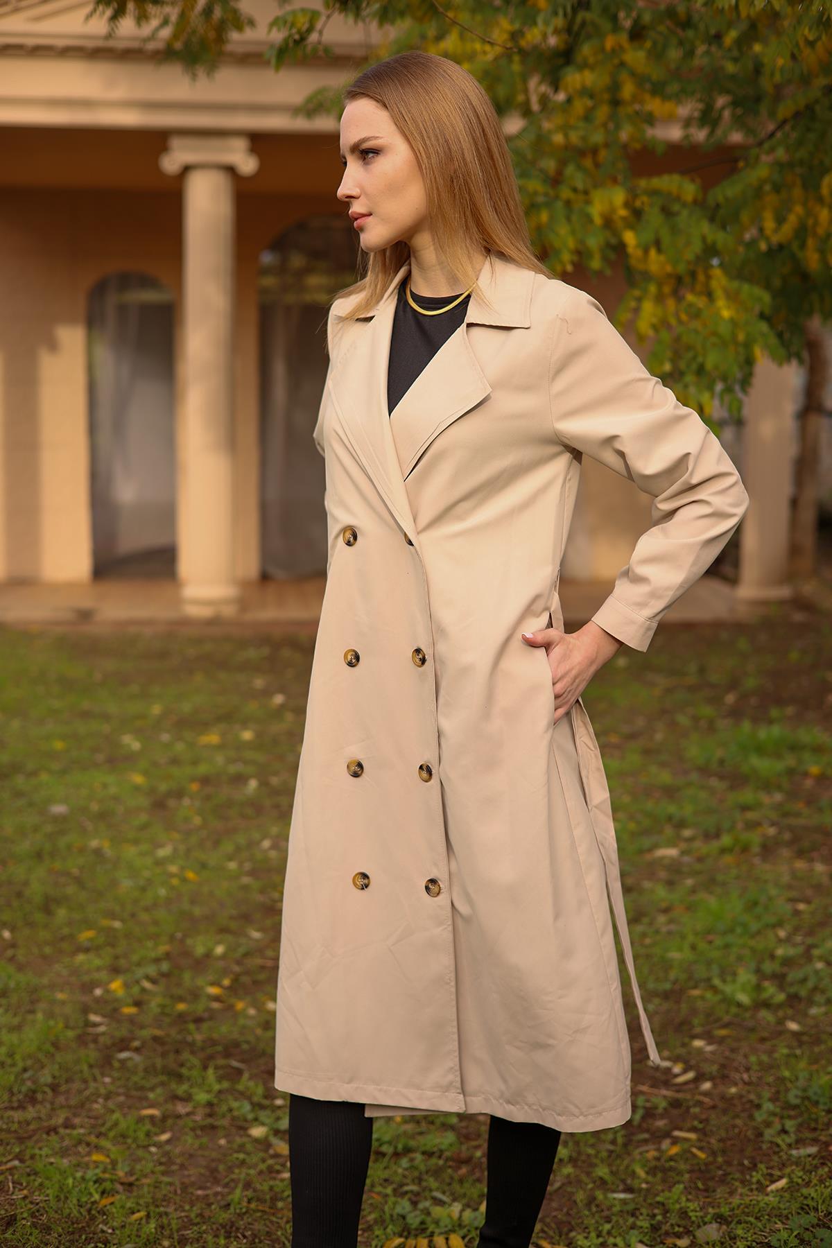 Bej Şal Yaka Trençkot 6625A - 3