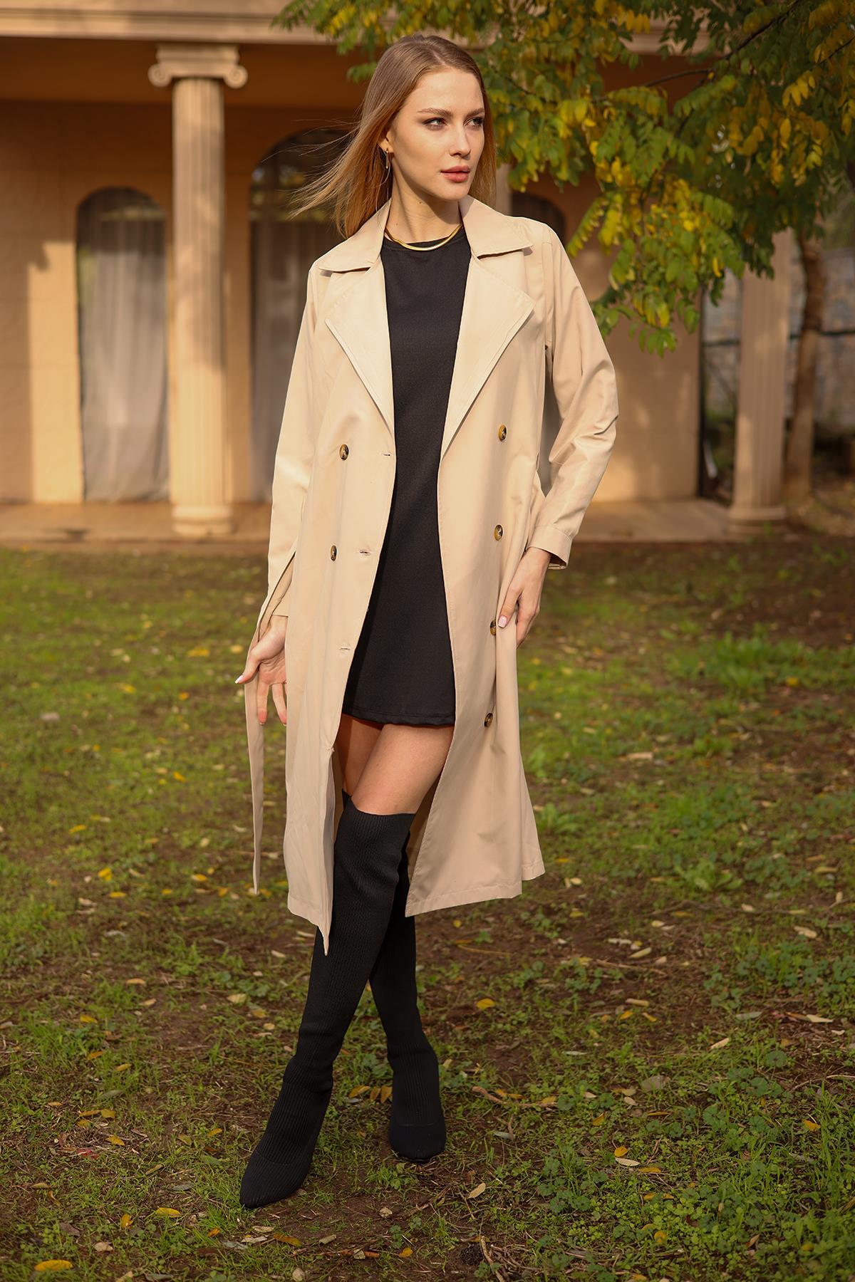 Bej Şal Yaka Trençkot 6625A - 4