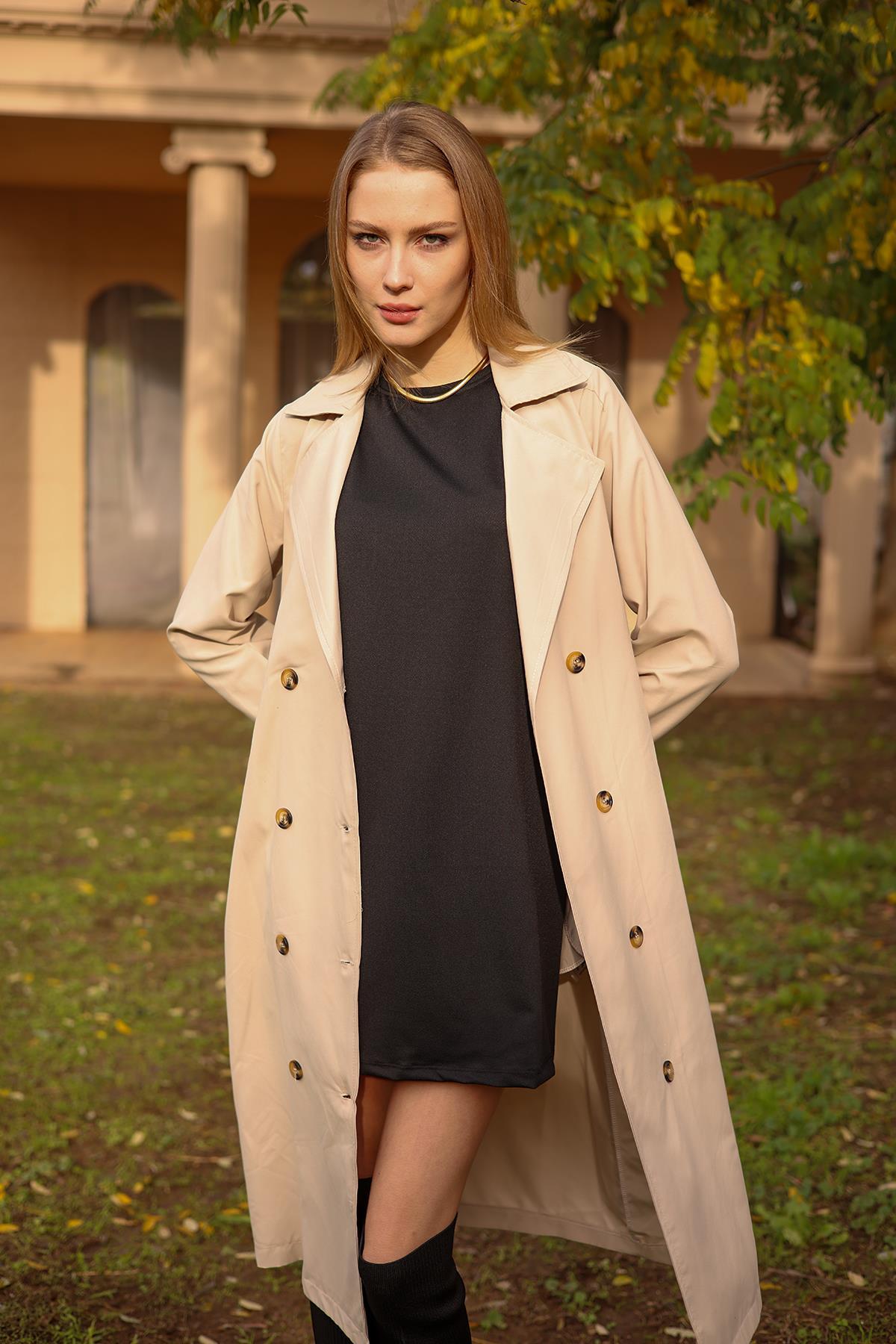 Bej Şal Yaka Trençkot 6625A - 5