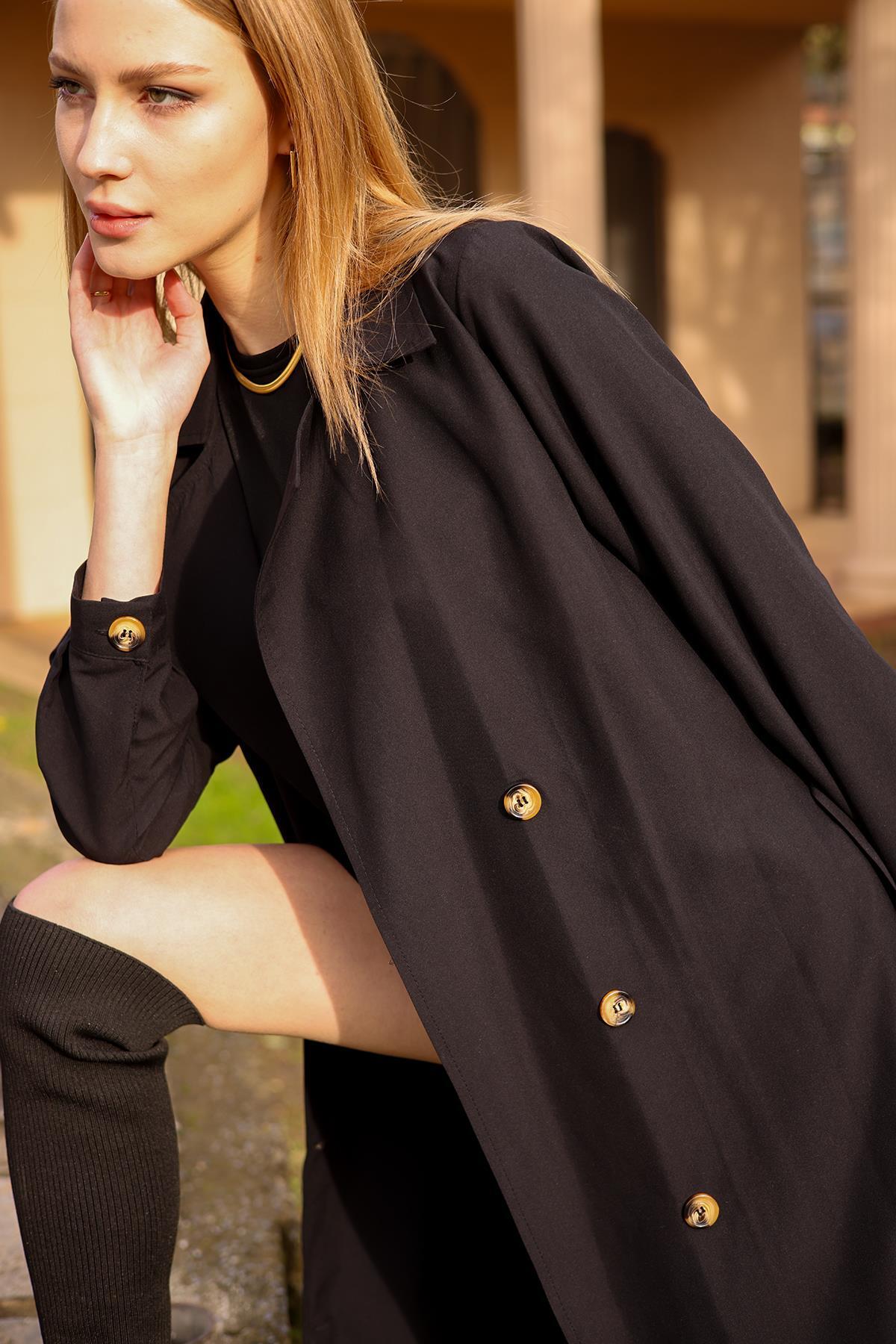 6625A Şal Yaka Trençkot Siyah - 6