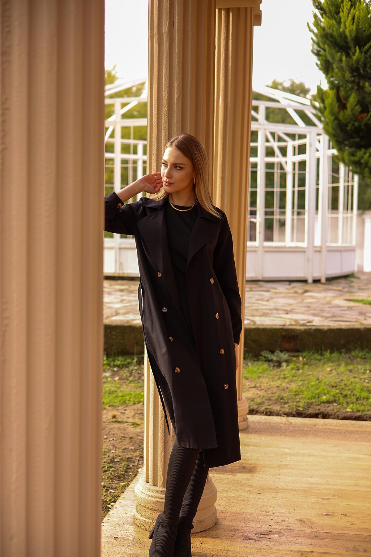 6625A Şal Yaka Trençkot Siyah - 7