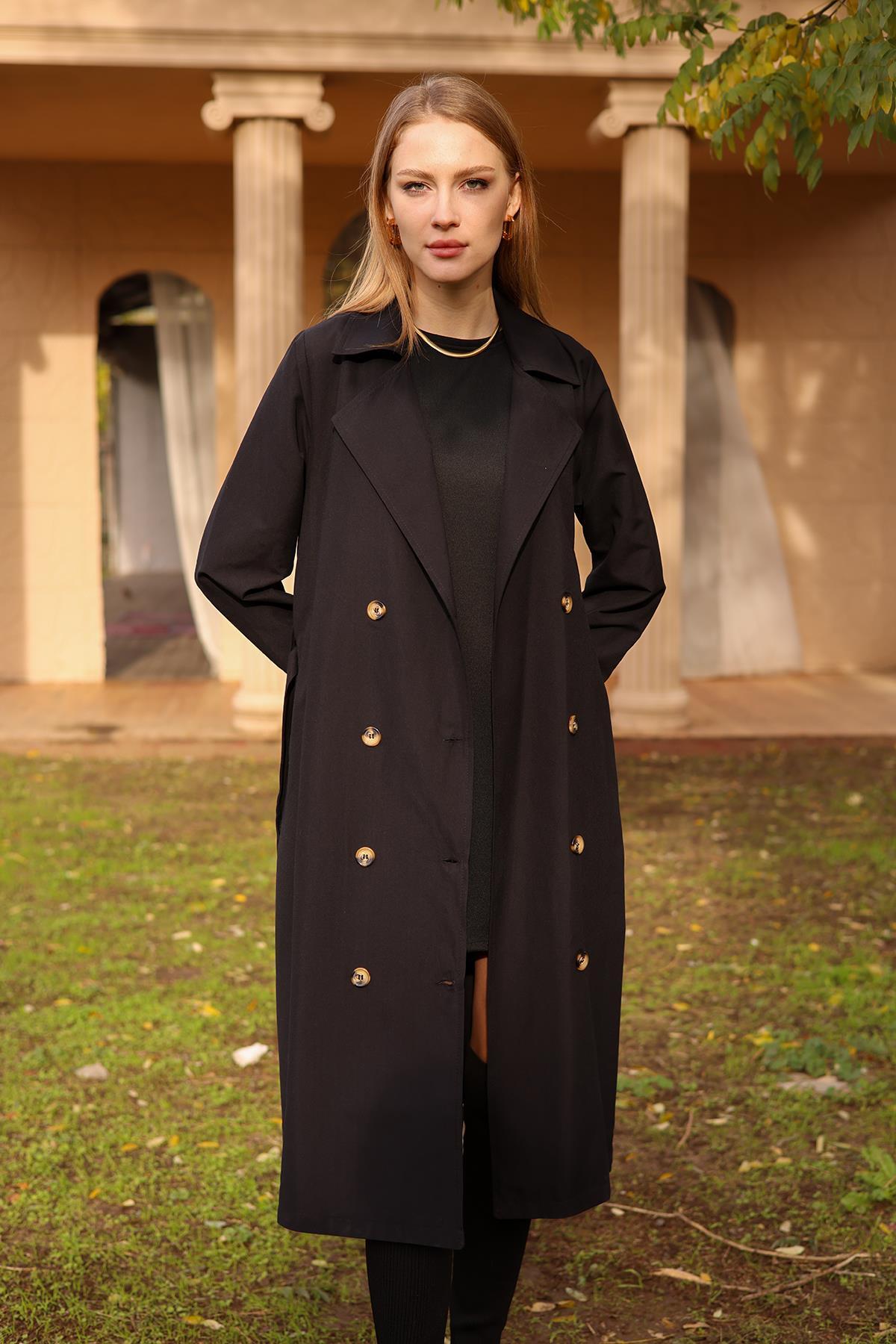 6625A Şal Yaka Trençkot Siyah - 2