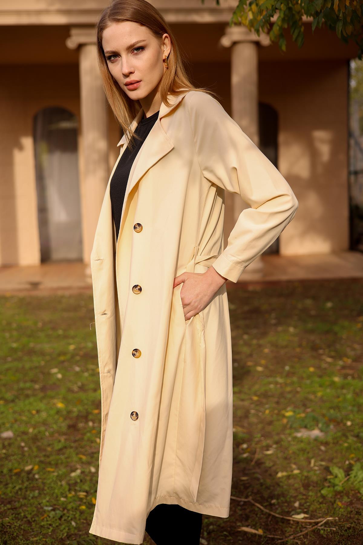 6625A Şal Yaka Trençkot Taş 