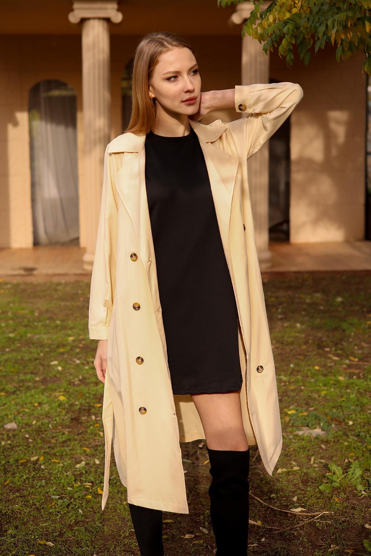 6625A Şal Yaka Trençkot Taş - 6