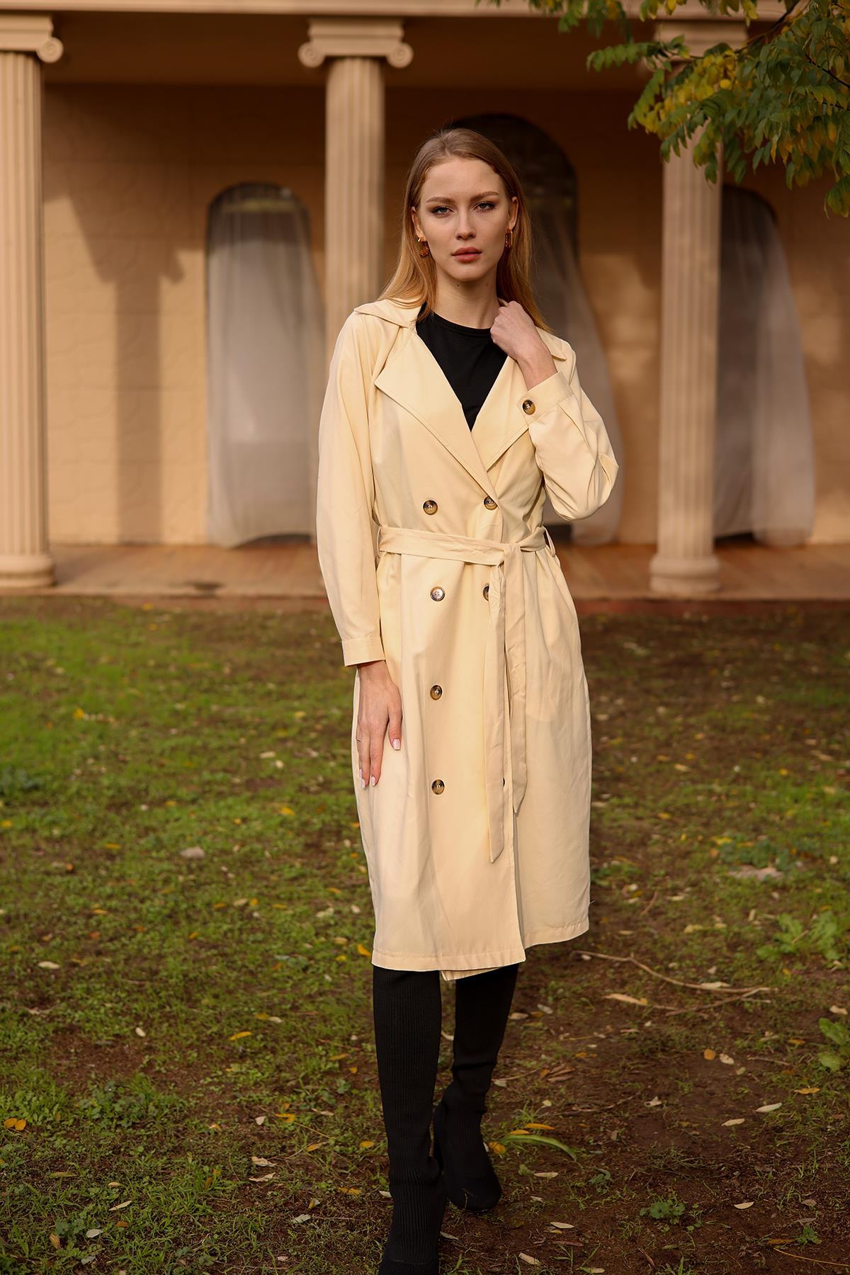 6625A Şal Yaka Trençkot Taş - 2