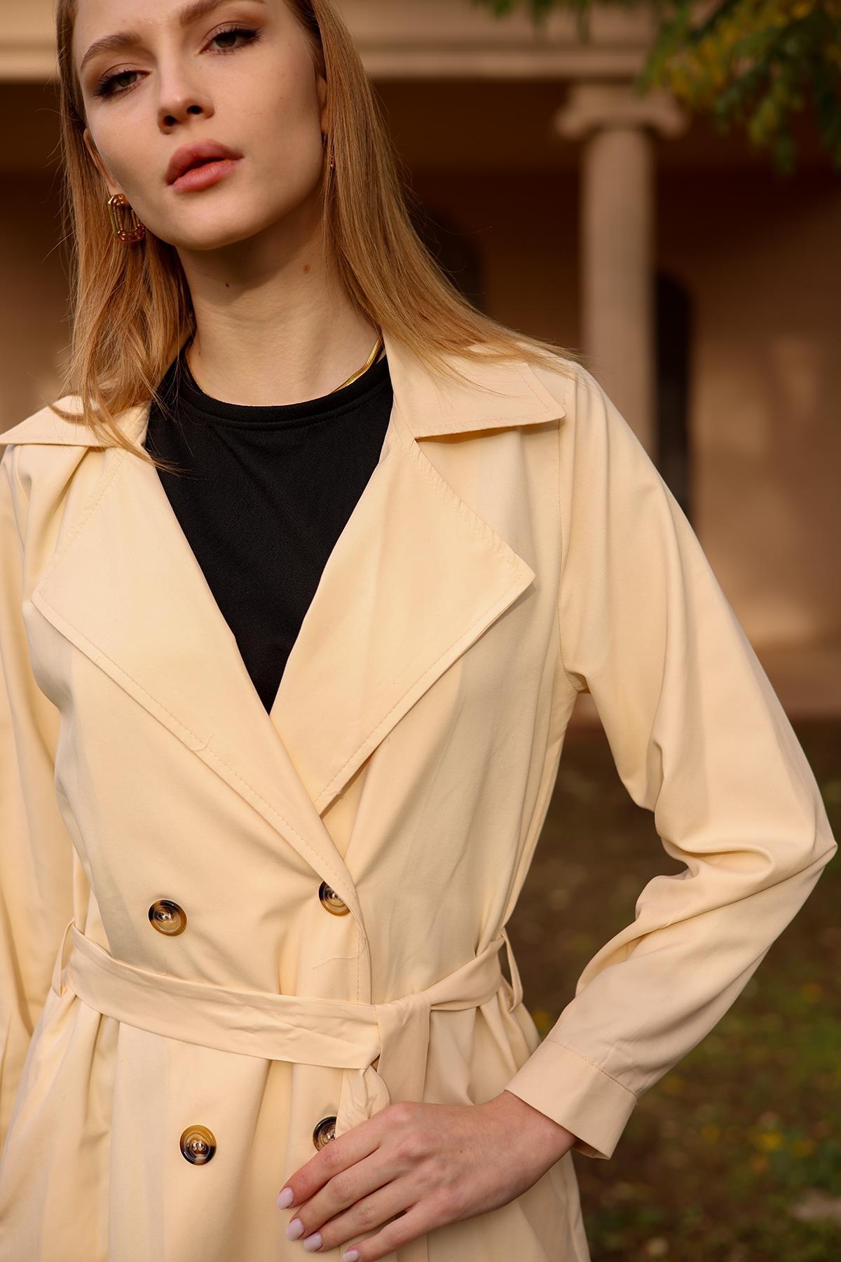 6625A Şal Yaka Trençkot Taş - 4