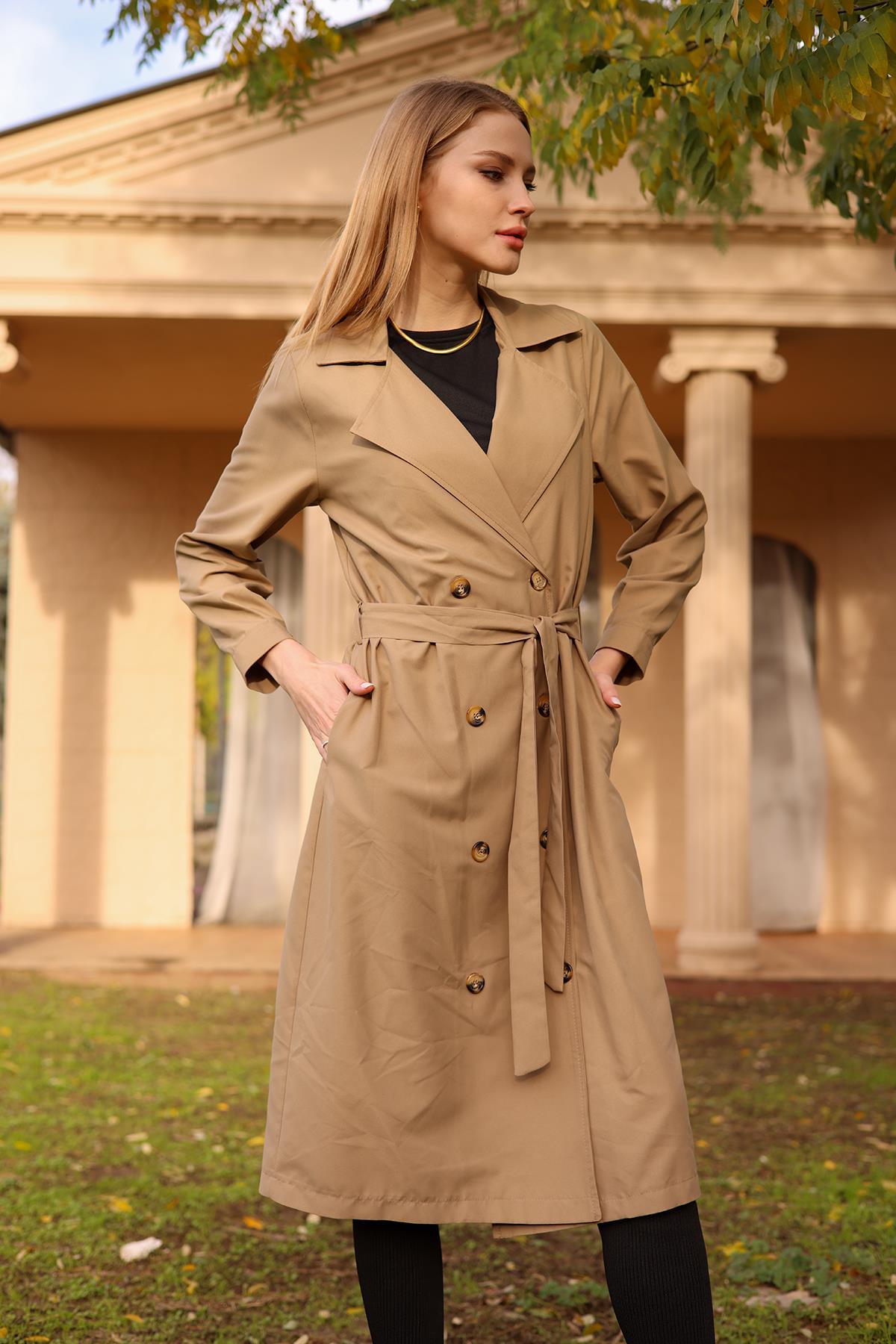 6625A Şal Yaka Trençkot Vizon - 1