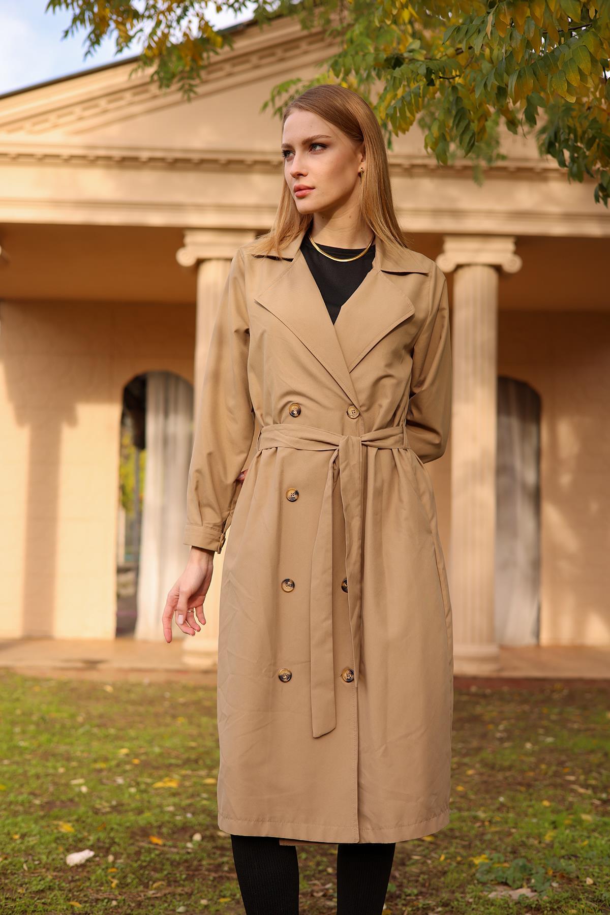 6625A Şal Yaka Trençkot Vizon - 3