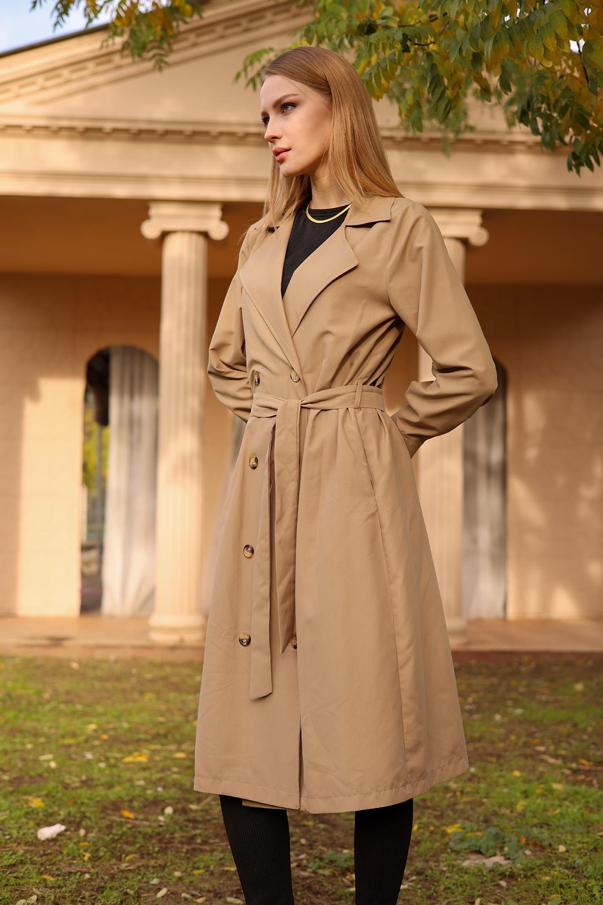 6625A Şal Yaka Trençkot Vizon - 4