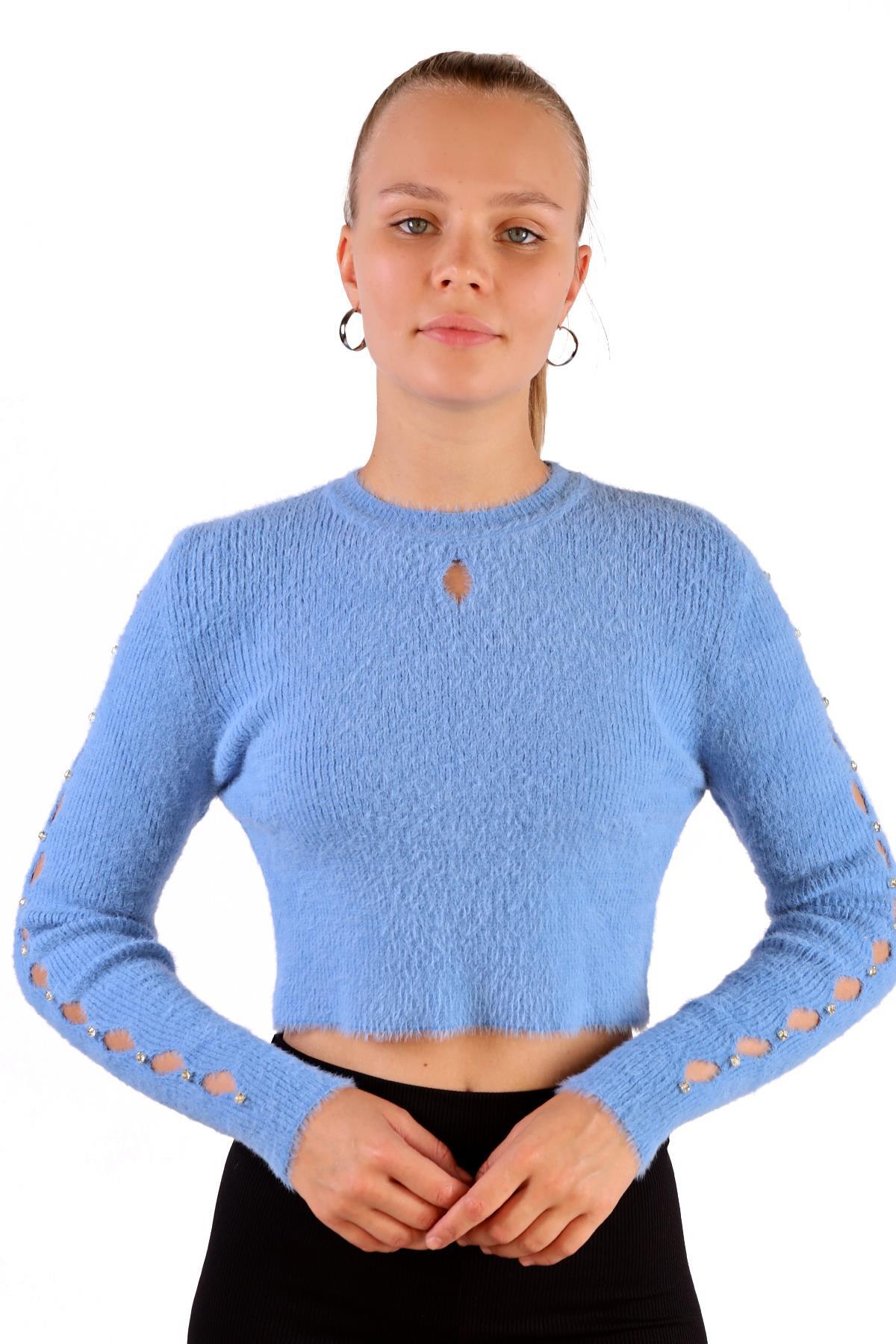 6626 Kol Taş Detay Yumoş Kazak Bebe Mavi - RAYS