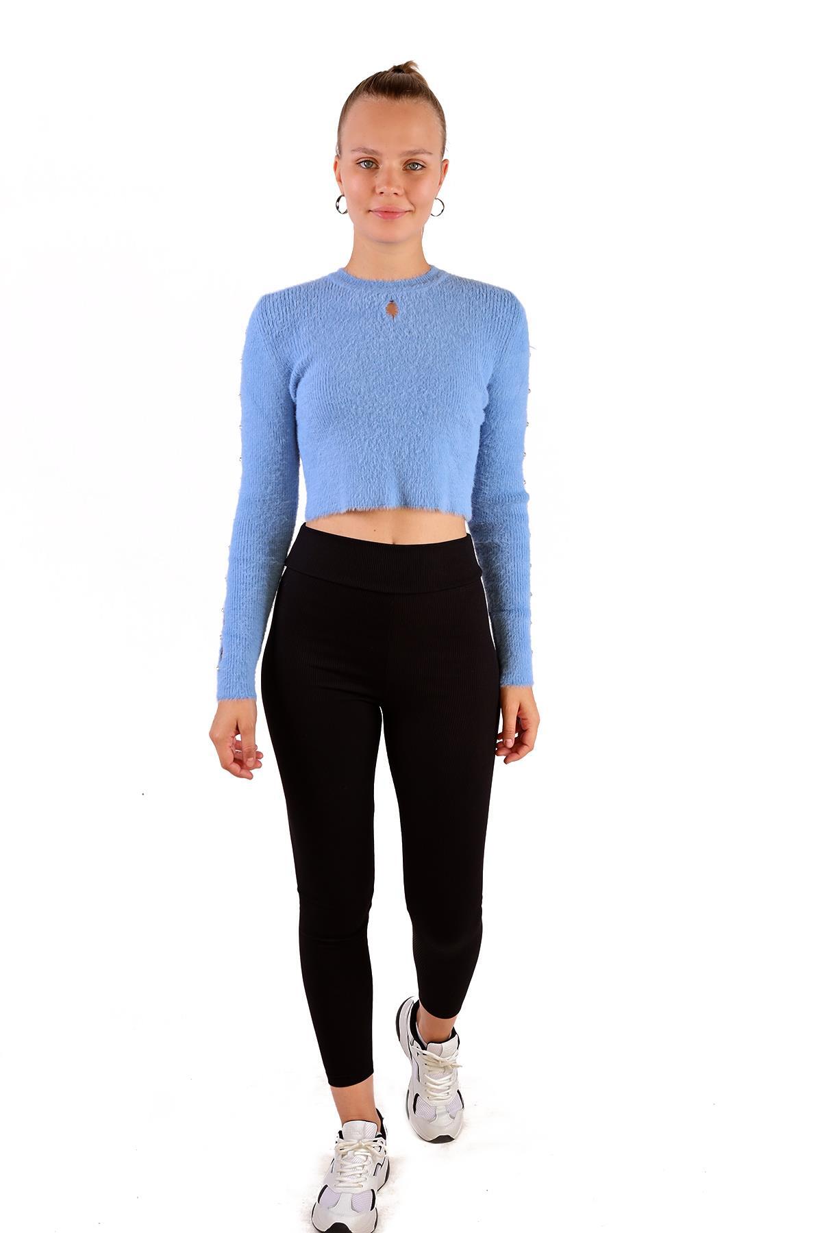 6626 Kol Taş Detay Yumoş Kazak Bebe Mavi - RAYS