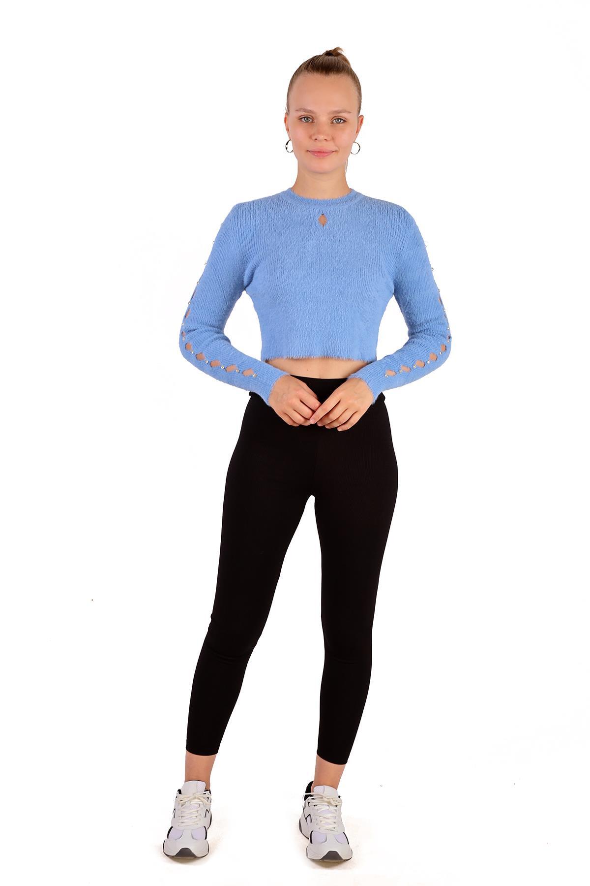 6626 Kol Taş Detay Yumoş Kazak Bebe Mavi - 1