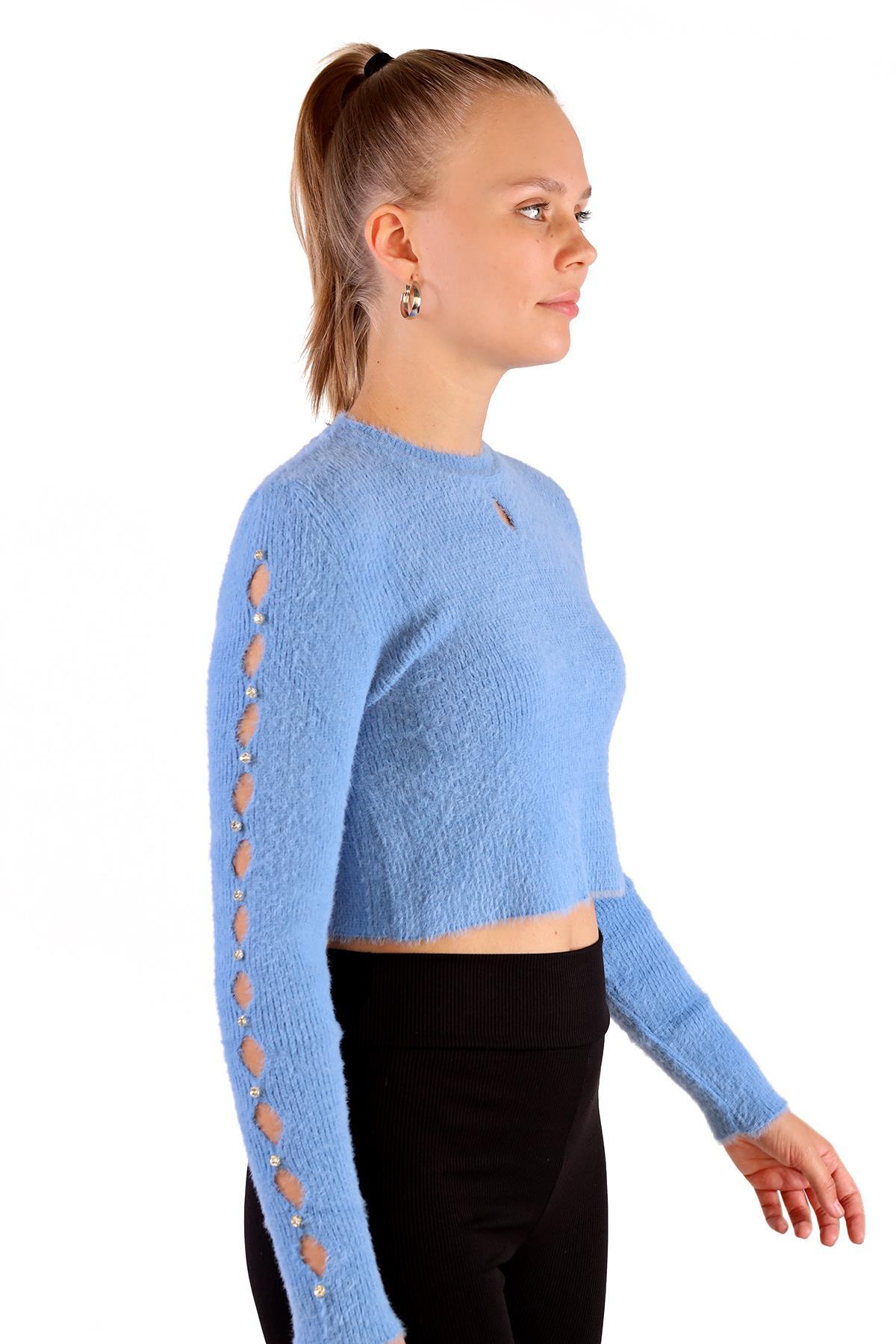 6626 Kol Taş Detay Yumoş Kazak Bebe Mavi - 3