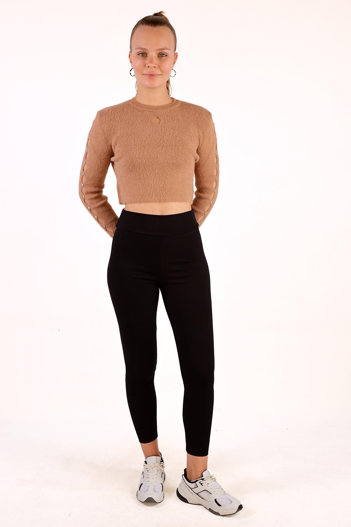 Kol Taş Detay Yumoş Kazak 6626 Camel - 2