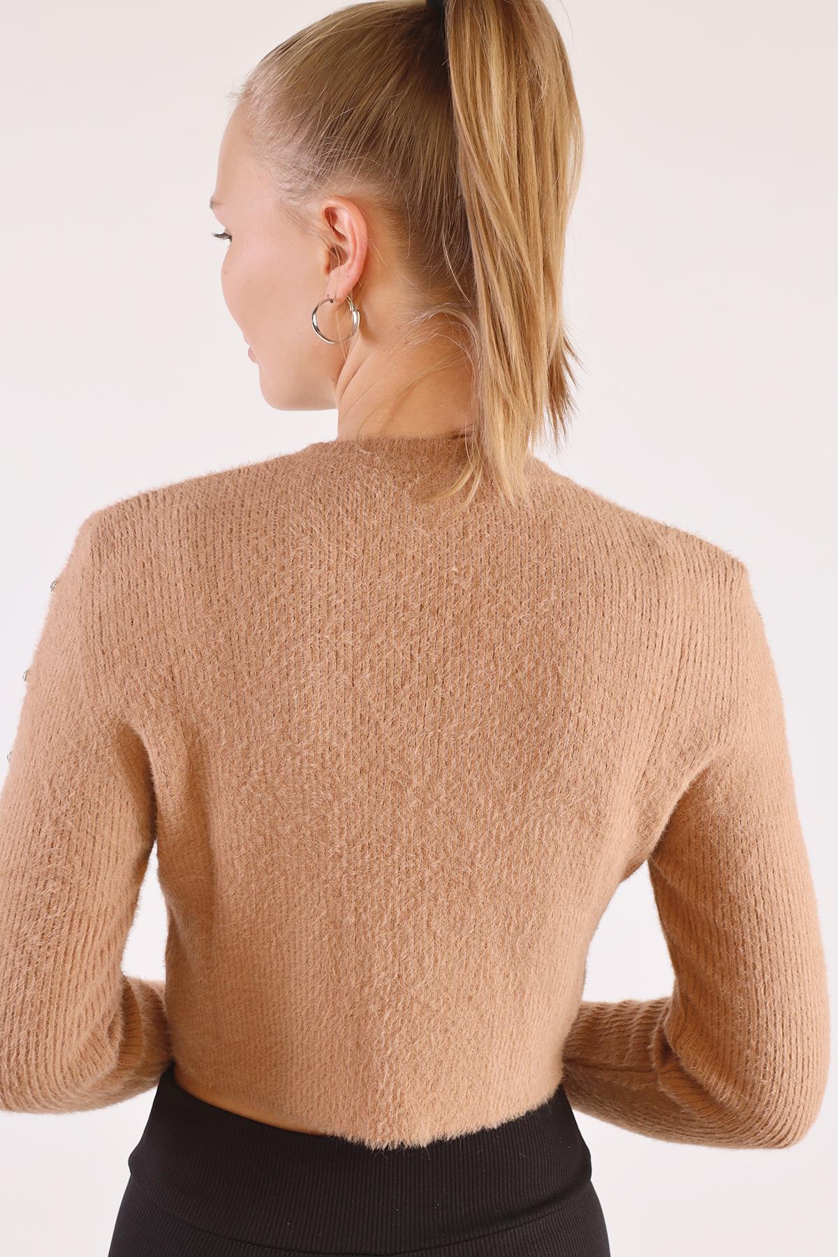 Kol Taş Detay Yumoş Kazak 6626 Camel - 5