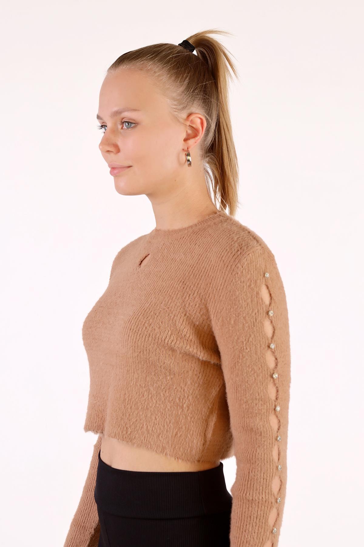 Kol Taş Detay Yumoş Kazak 6626 Camel - 6
