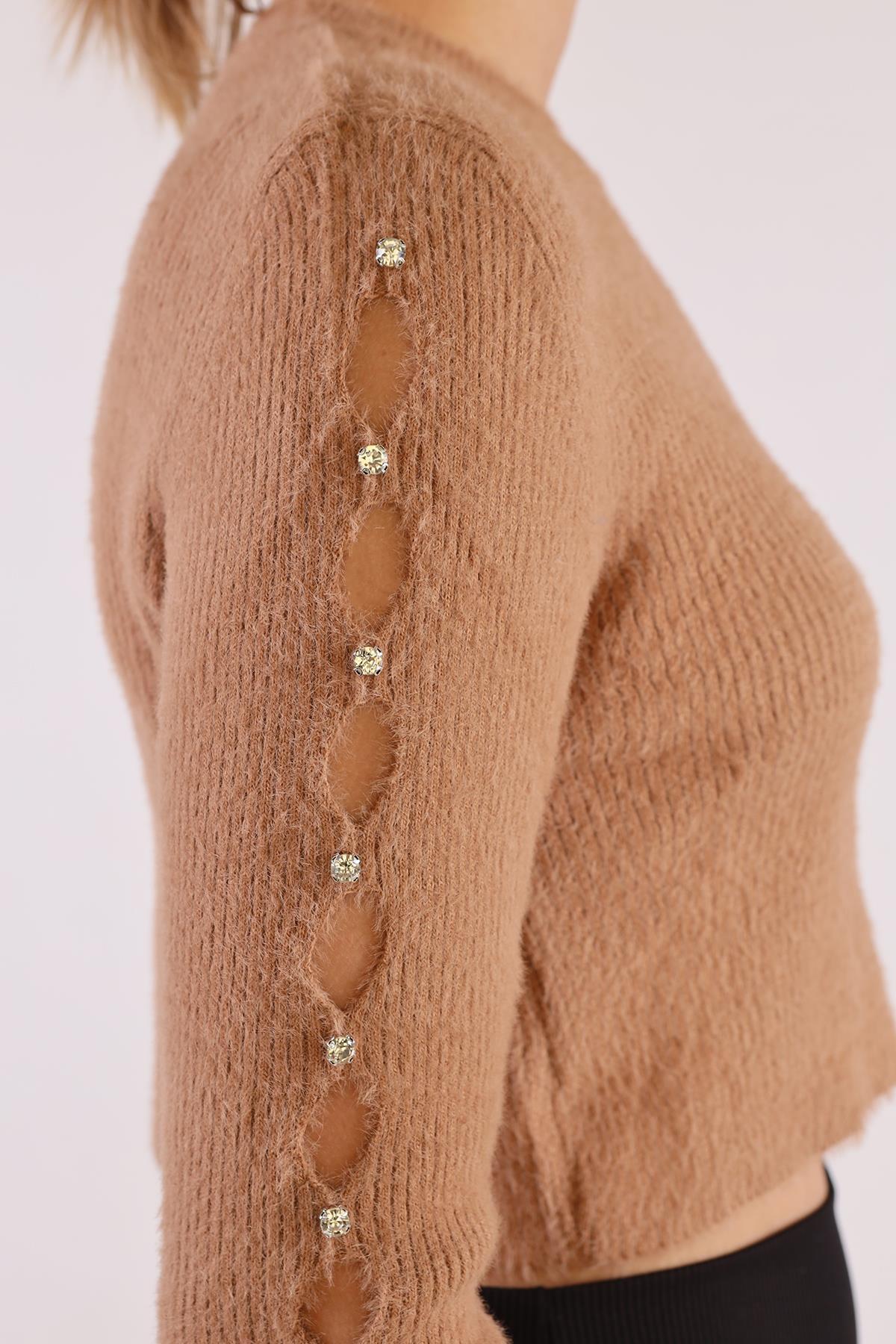 Kol Taş Detay Yumoş Kazak 6626 Camel - 7