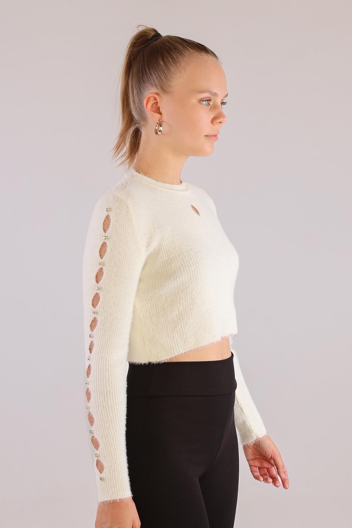 Ekru Kol Taş Detay Yumoş Kazak 6626 - 3