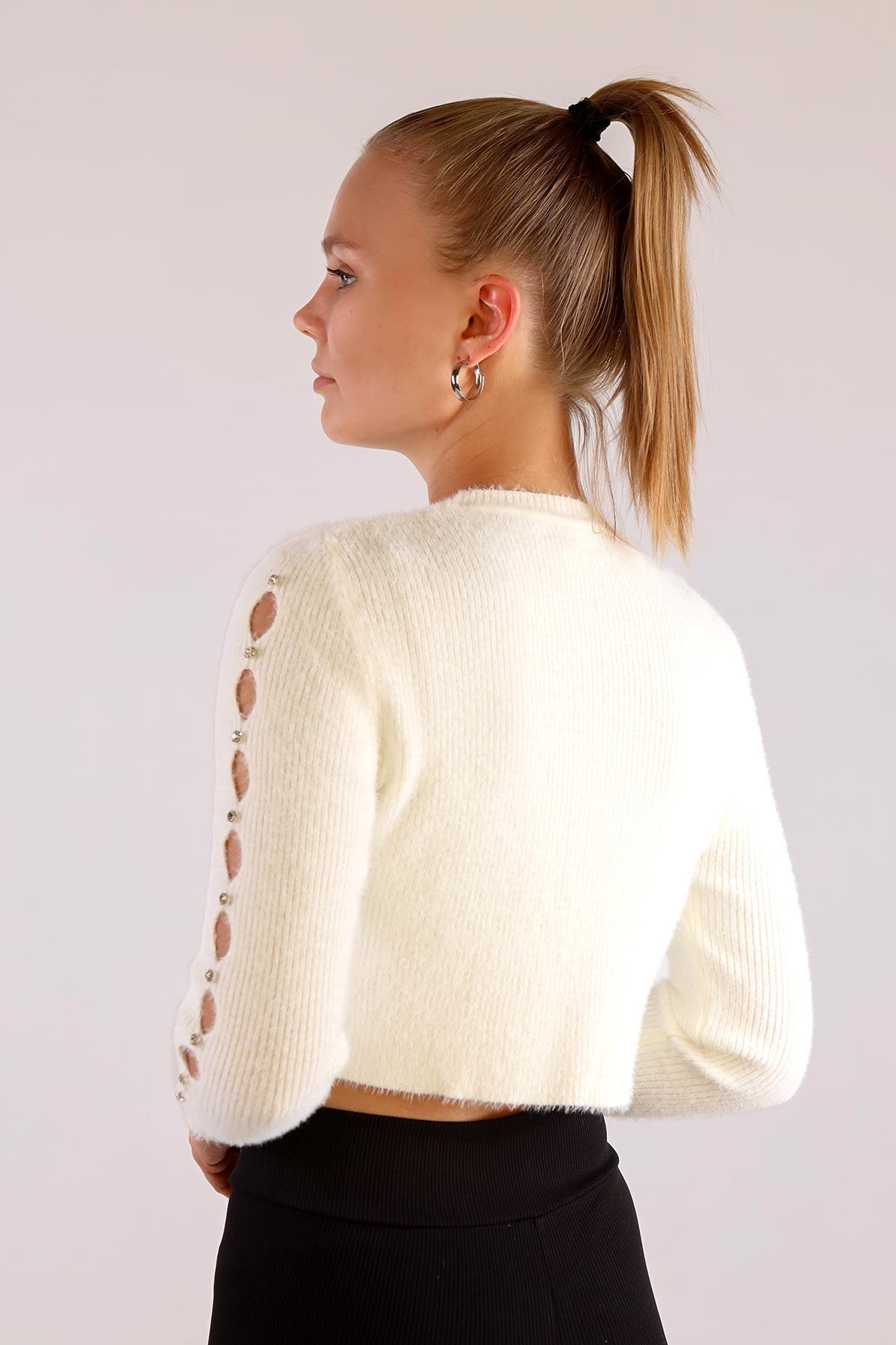 Ekru Kol Taş Detay Yumoş Kazak 6626 - 5